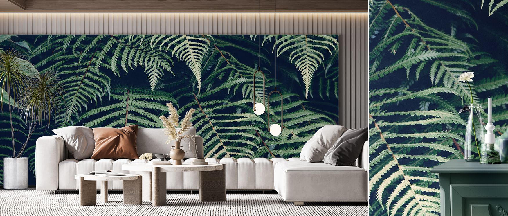 The charm of Fern Leaves Wallpaper emerges through foliage detailed in graceful green layers. This design enhances living rooms or bedrooms with calm presence, timeless elegance, and organic serenity, filling interiors with natural beauty and refined bala