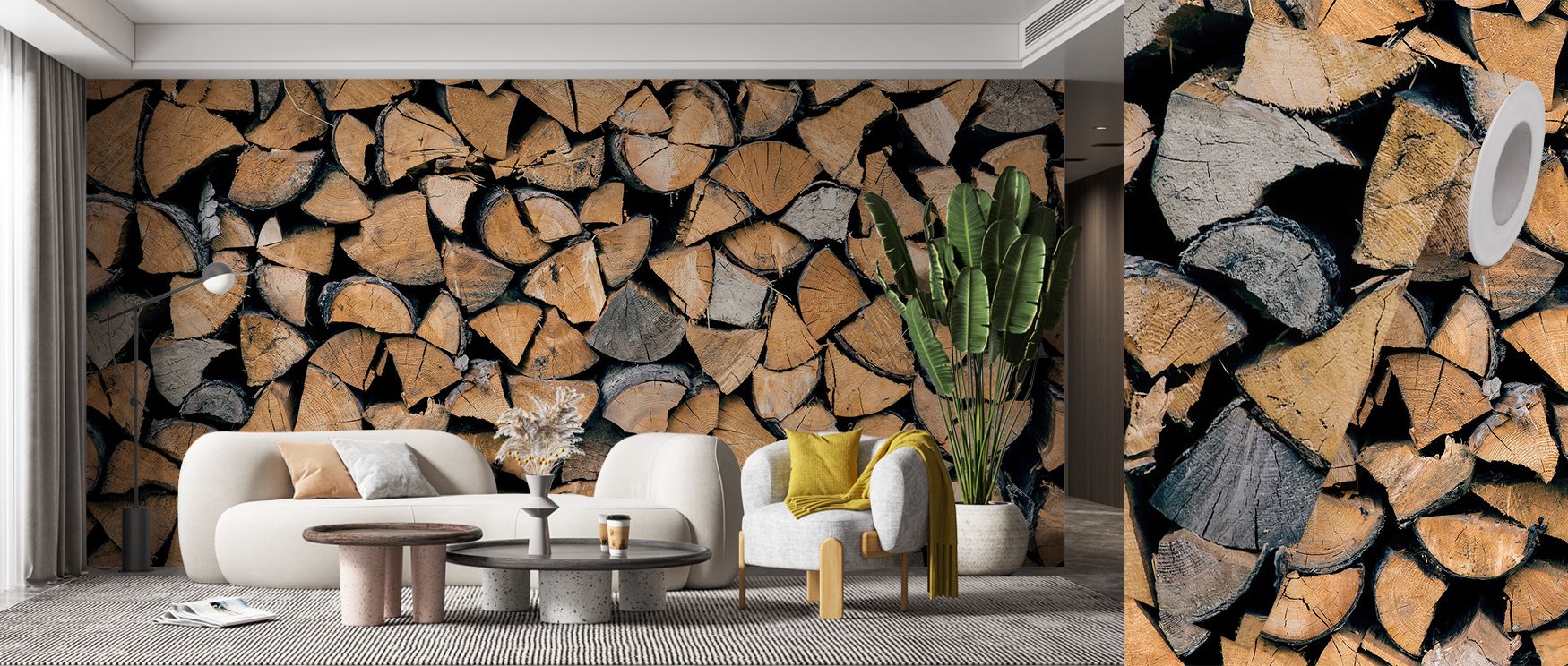 The texture of Firewood Rustic Wallpaper reveals authentic artistry, wood tones arranged in realistic layers. Living rooms or bedrooms are filled with rustic charm, natural warmth, and grounded beauty, enriching interiors with cozy calm and timeless balan