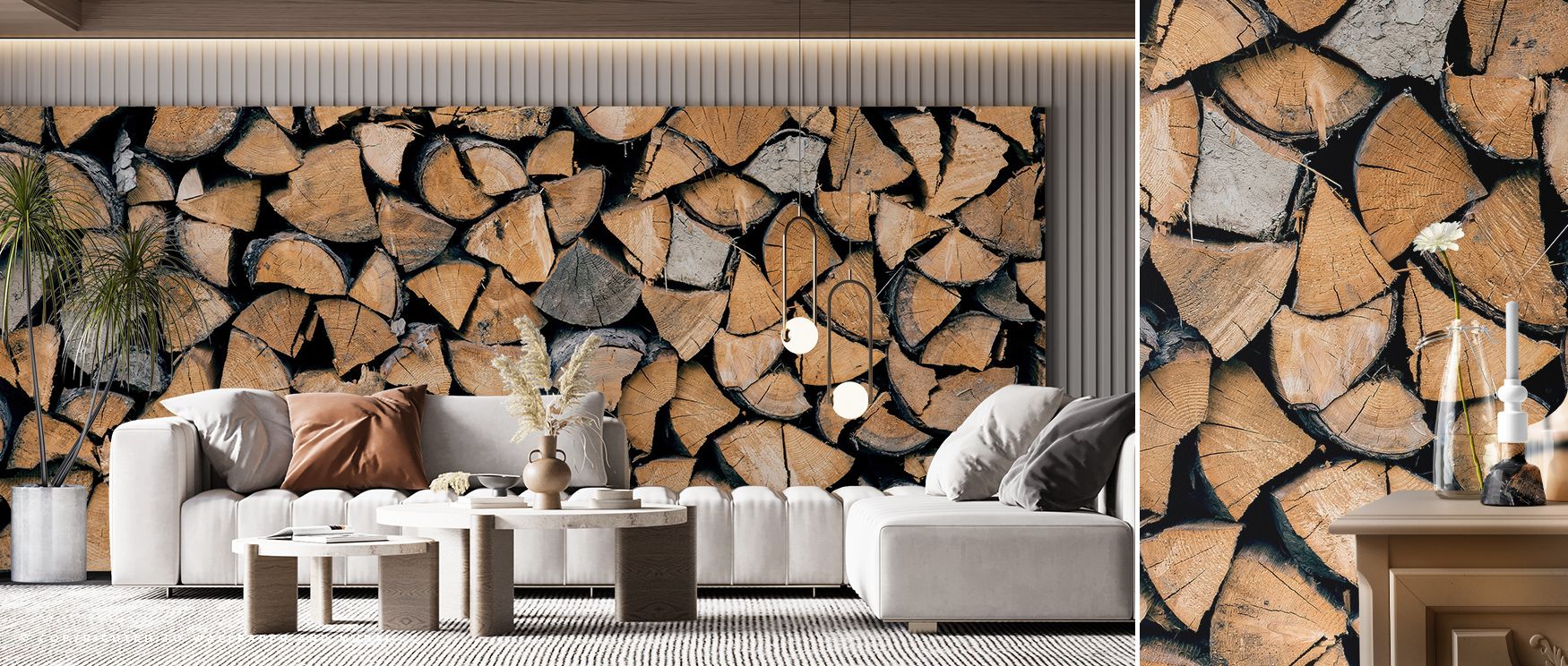 Firewood Rustic Wallpaper conveys rustic elegance, its layered wood patterns painted with subtle amber tones. This design enriches studies or bedrooms with natural calm, cozy presence, and timeless character, creating interiors filled with comfort and cha