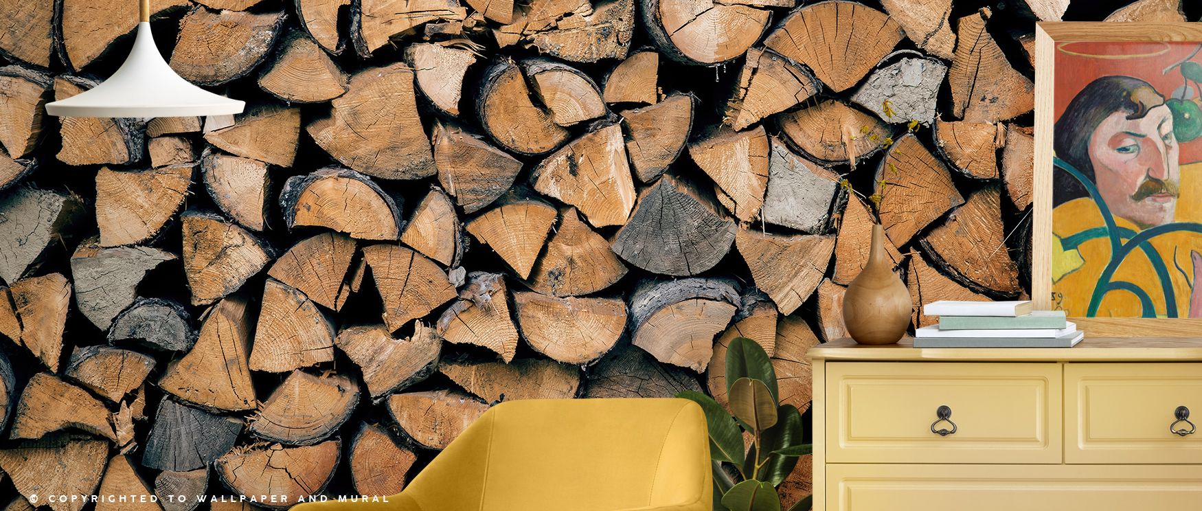 Firewood Rustic Wallpaper reflects authentic warmth, its realistic details painted in layered wood tones. Bedrooms or studies glow with rustic charm, grounded serenity, and cozy atmosphere, transforming interiors with natural-inspired balance and elegance
