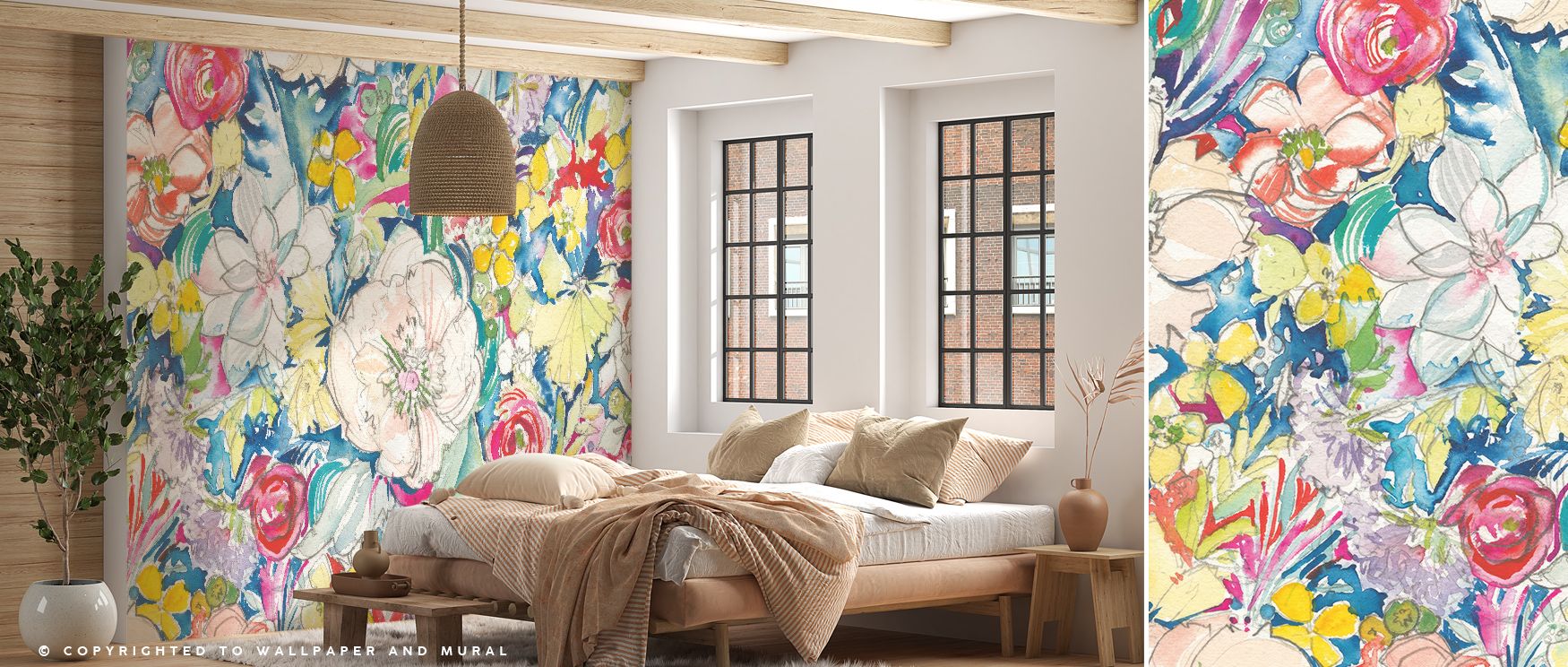 Floral Explosion Wallpaper glows with bold character, blossoms arranged in radiant colors of crimson and green. Bedrooms or living rooms shine with lively artistry, energetic atmosphere, and colorful charm, filling interiors with vibrant balance and dynam