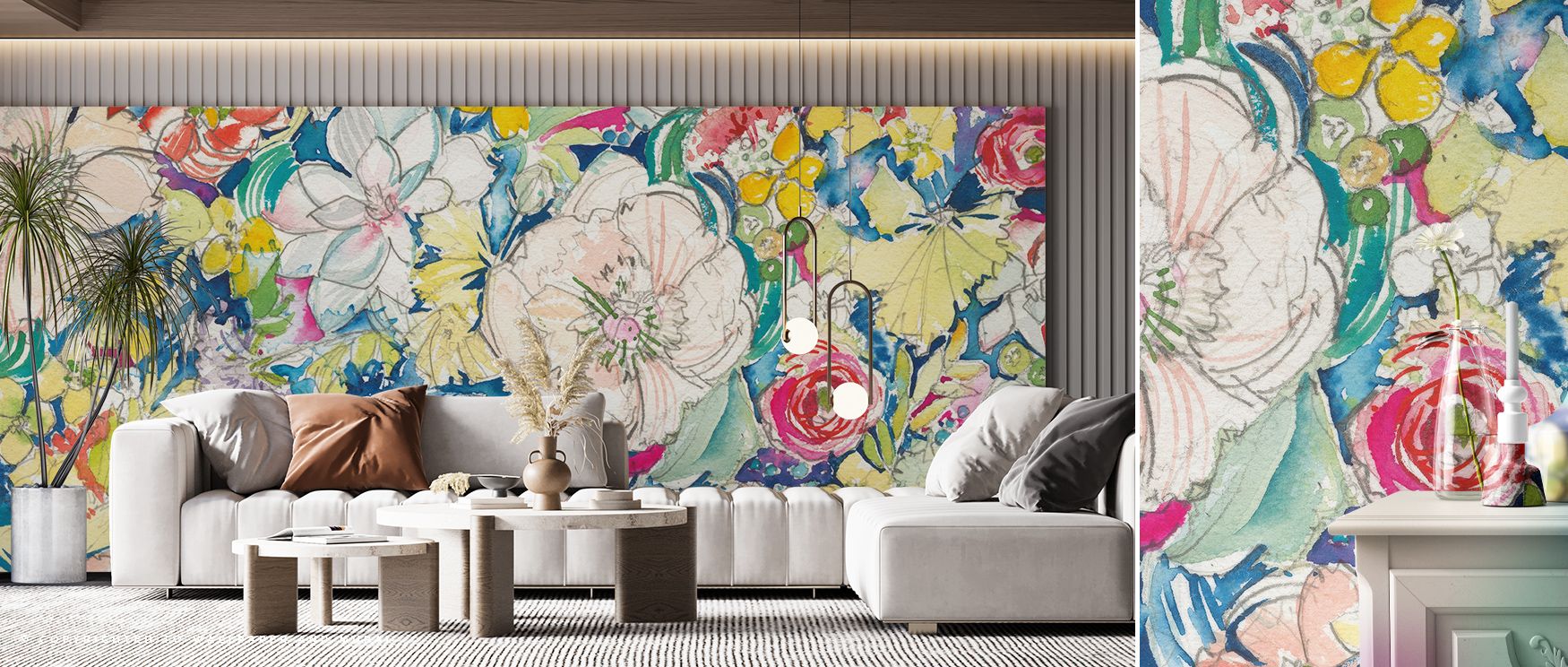 The vibrancy of Floral Explosion Wallpaper emerges through blossoms painted in crimson and orange layers. Offices or bedrooms glow with lively character, colorful artistry, and dynamic brilliance, filling interiors with uplifting charm and energetic prese
