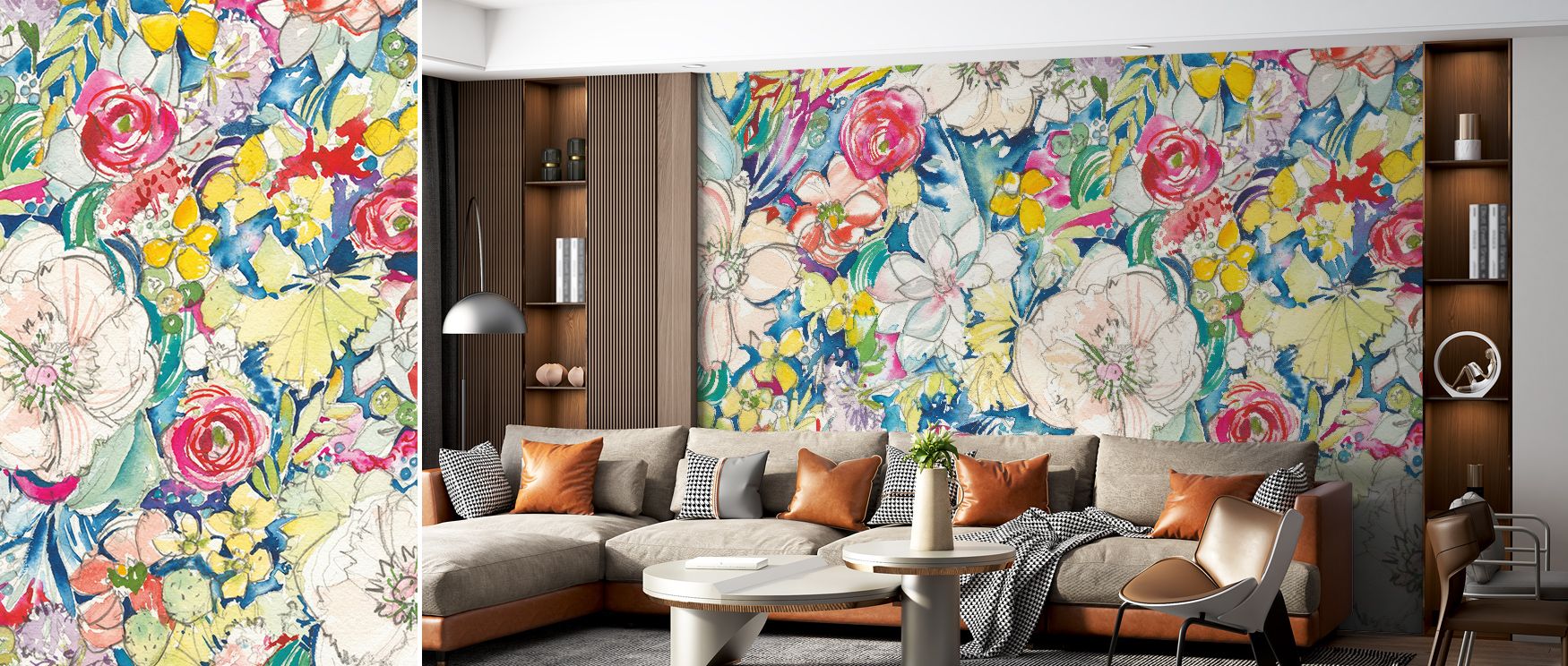 Floral Explosion Wallpaper builds colorful atmosphere, blossoms scattered across radiant backgrounds. Living rooms or bedrooms glow with vibrancy, lively artistry, and creative presence, enriching interiors with bold rhythm and striking floral charm. 