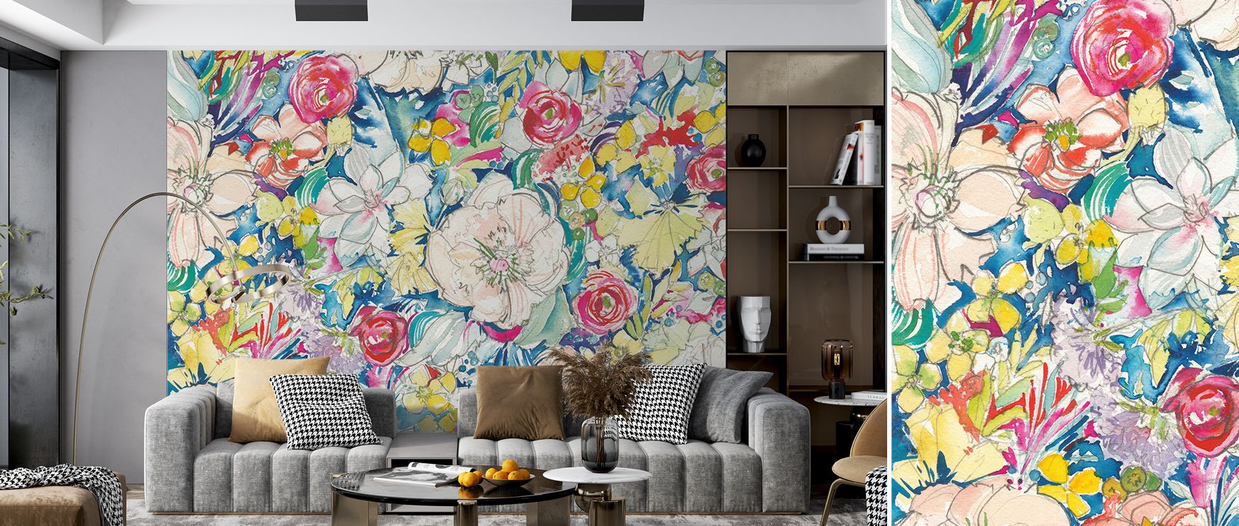 Bold patterns flow through Floral Explosion Wallpaper, blossoms scattered in vivid hues. Living rooms or offices glow with vibrancy, lively brilliance, and colorful presence, surrounding interiors with dynamic artistry and refined charm.