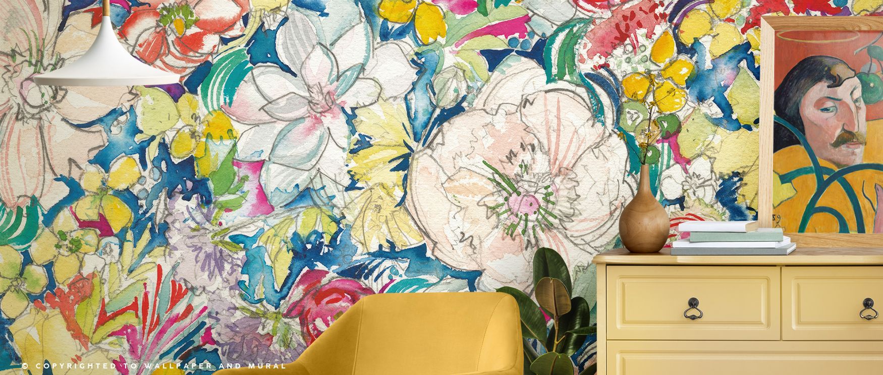 Radiant blossoms animate Floral Explosion Wallpaper, painted in tones of violet and crimson. Interiors like offices or bedrooms glow with colorful energy, lively charm, and uplifting artistry, transforming walls with dynamic presence. 