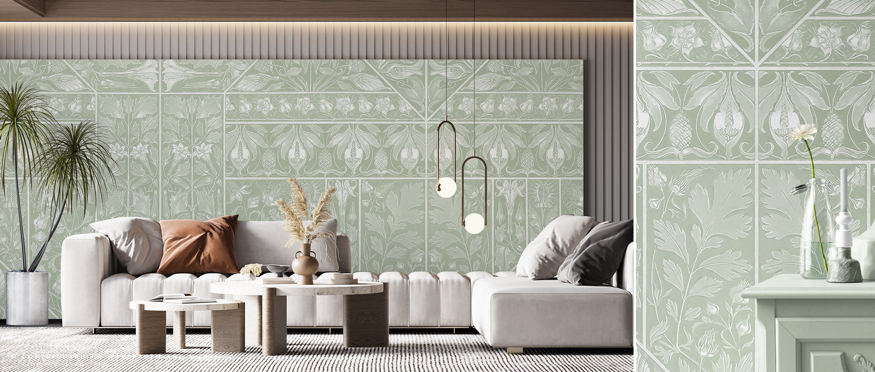 Fresh tones animate Floral Mood Green Wallpaper, blossoms painted with rhythmic artistry. Living rooms or kitchens glow with natural brilliance, refined calm, and cheerful atmosphere, enriching interiors with vibrancy and timeless presence. 
