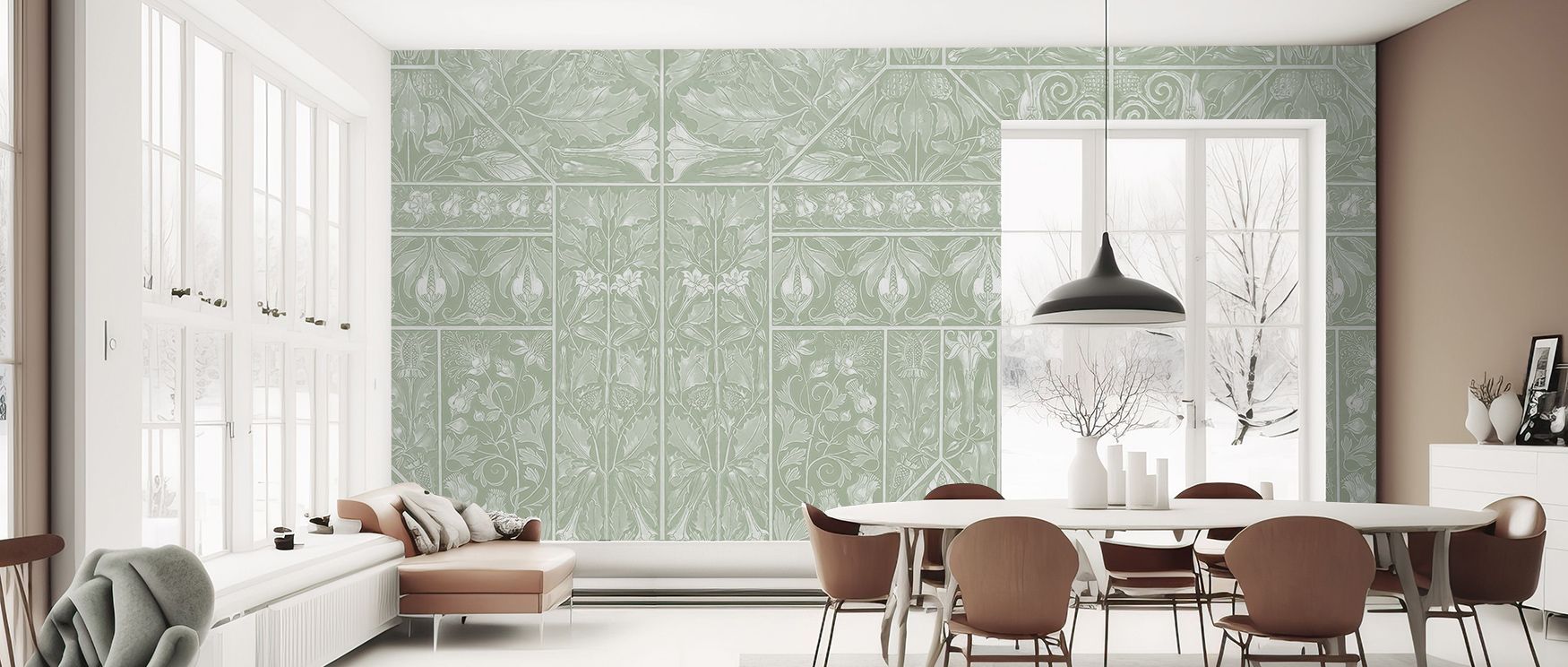 Floral Mood Green Wallpaper builds cheerful presence, blossoms scattered across luminous tones. Living rooms or bedrooms glow with natural charm, refined artistry, and timeless atmosphere, enriching interiors with freshness and vibrancy. 