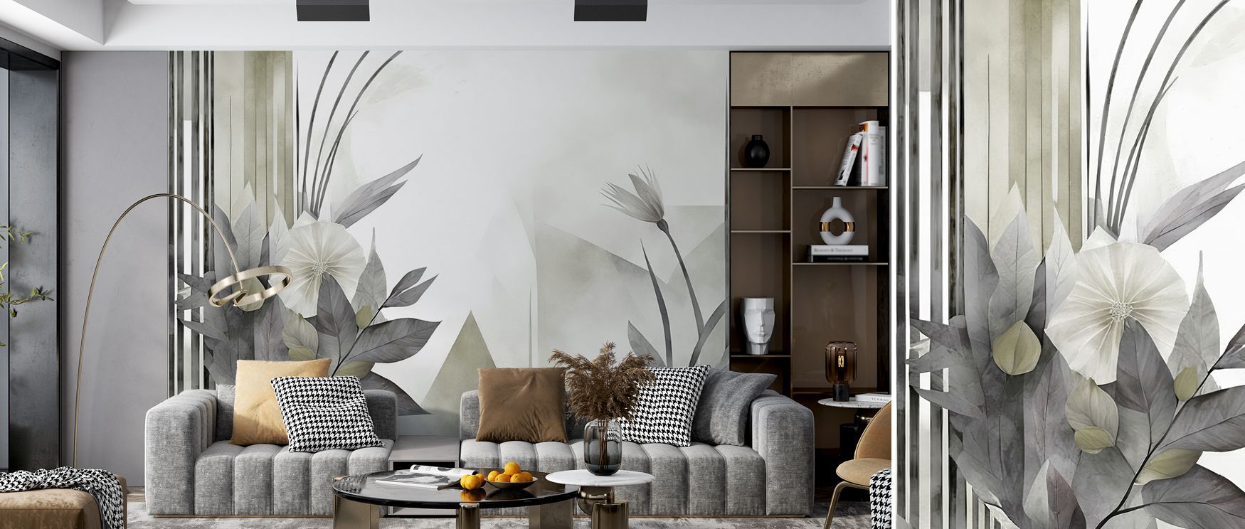 Blossoms in watercolor tones glow across Floral Watercolor Abstract Green Wallpaper, abstract strokes layered with green depth. This design surrounds living rooms or offices with calm artistry, refined beauty, and natural charm, filling interiors with tim