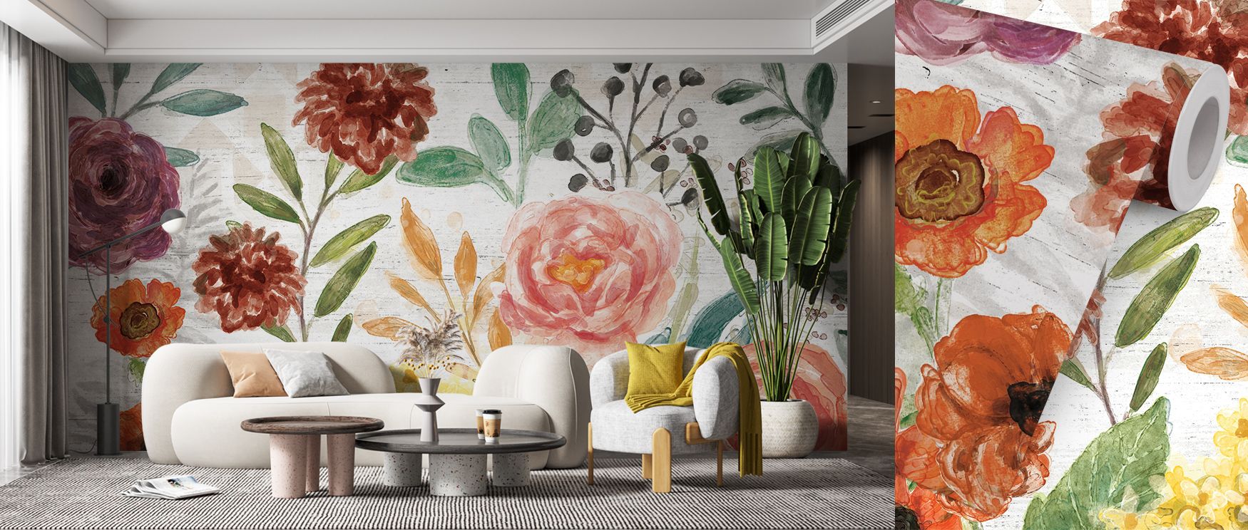 Colorful artistry defines Flower Fest Wallpaper, blossoms painted in radiant tones. Living rooms or bedrooms are transformed with joyful character, cheerful atmosphere, and vibrant presence, surrounding interiors with uplifting floral mood and natural-ins