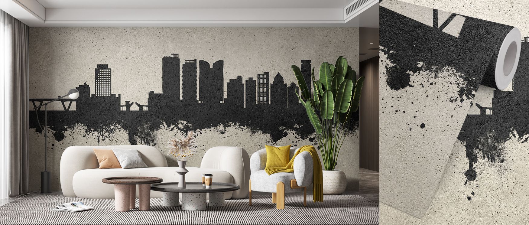 Fort Lauderdale Florida Skyline Concrete Wallpaper builds urban charm, muted skyline details painted in grey tones. Offices or living rooms glow with metropolitan elegance, architectural presence, and refined artistry, surrounding interiors with timeless 