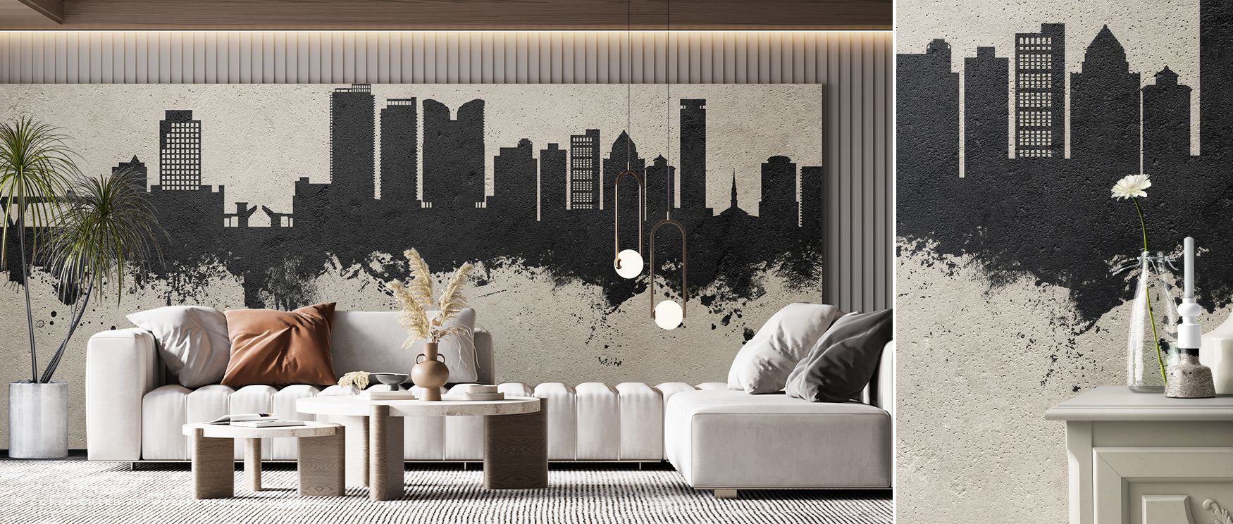 The artistry of Fort Lauderdale Florida Skyline Concrete Wallpaper emerges in skyline patterns shaded with muted tones. Lounges or offices glow with refined calm, metropolitan presence, and architectural charm, enriching interiors with timeless elegance. 