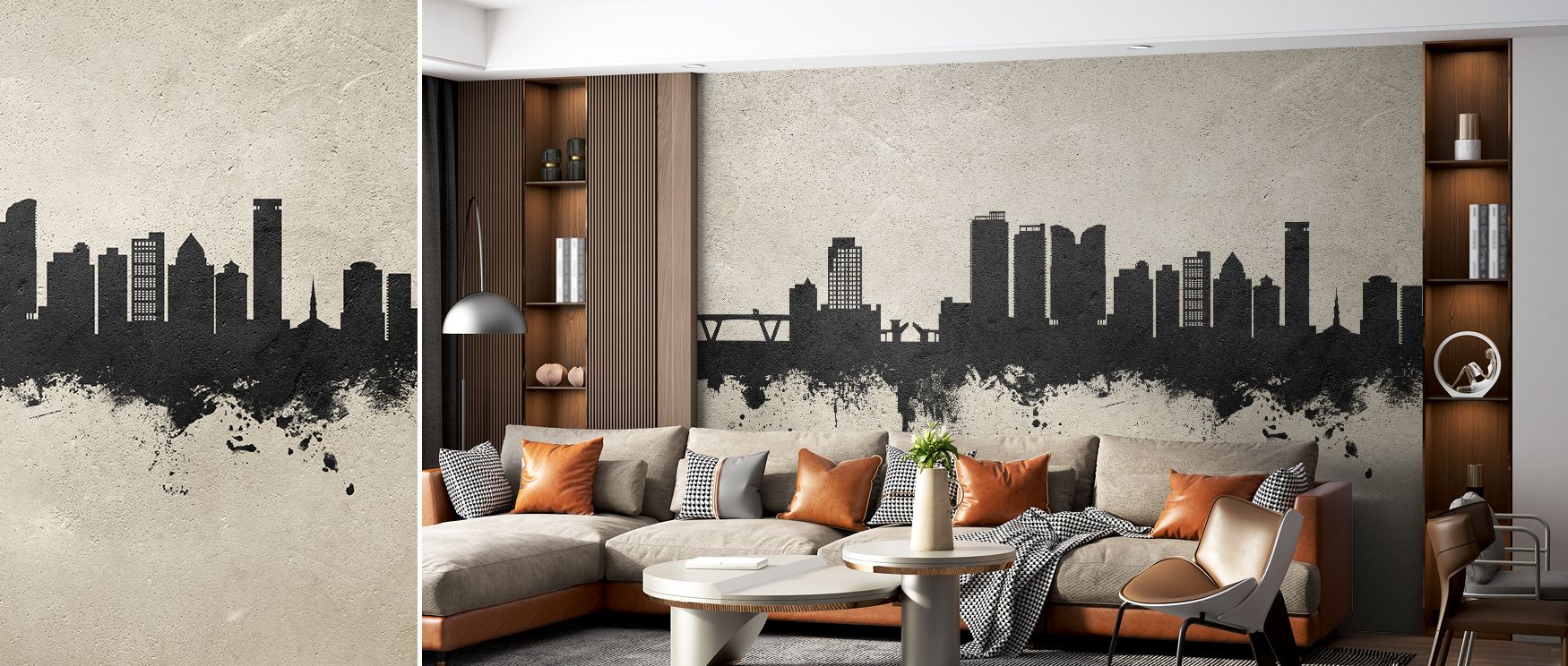 Fort Lauderdale Florida Skyline Concrete Wallpaper creates urban presence, skyline motifs arranged in muted grey rhythm. Living rooms or lounges glow with architectural detail, refined calm, and metropolitan charm, surrounding interiors with distinctive e