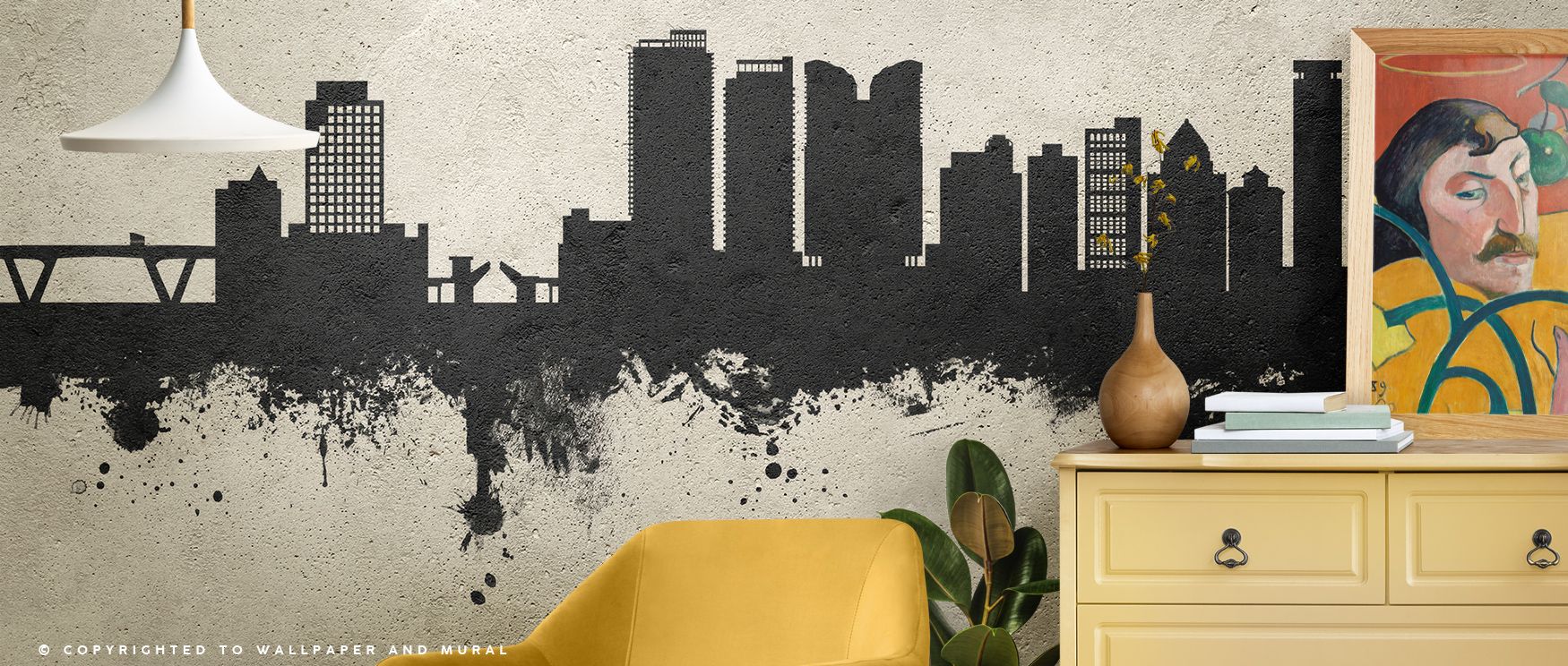 Fort Lauderdale Florida Skyline Concrete Wallpaper surrounds interiors with skyline imagery in muted concrete tones. Living rooms or offices glow with metropolitan charm, refined calm, and architectural elegance, creating timeless atmosphere of urban arti