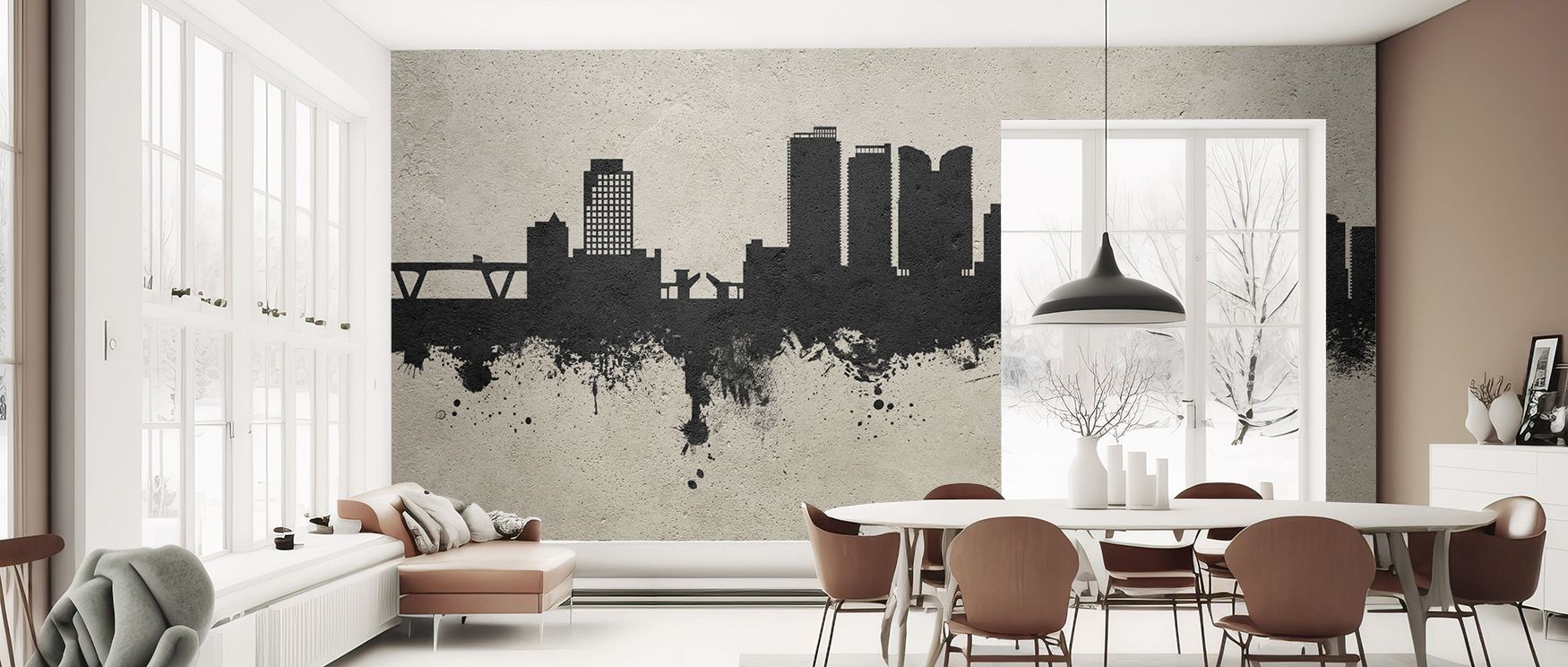 Architectural rhythm defines Fort Lauderdale Florida Skyline Concrete Wallpaper, skyline shaded in soft grey tones. Offices or living rooms glow with metropolitan charm, refined artistry, and timeless elegance, surrounding interiors with balance and sophi