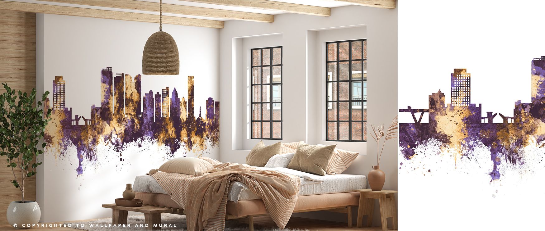 Fort Lauderdale Florida Skyline Purple & Gold Wallpaper enriches interiors with cityscape artistry, skyline motifs painted in regal hues. Living rooms or offices glow with metropolitan charm, refined calm, and architectural presence, surrounding walls wit