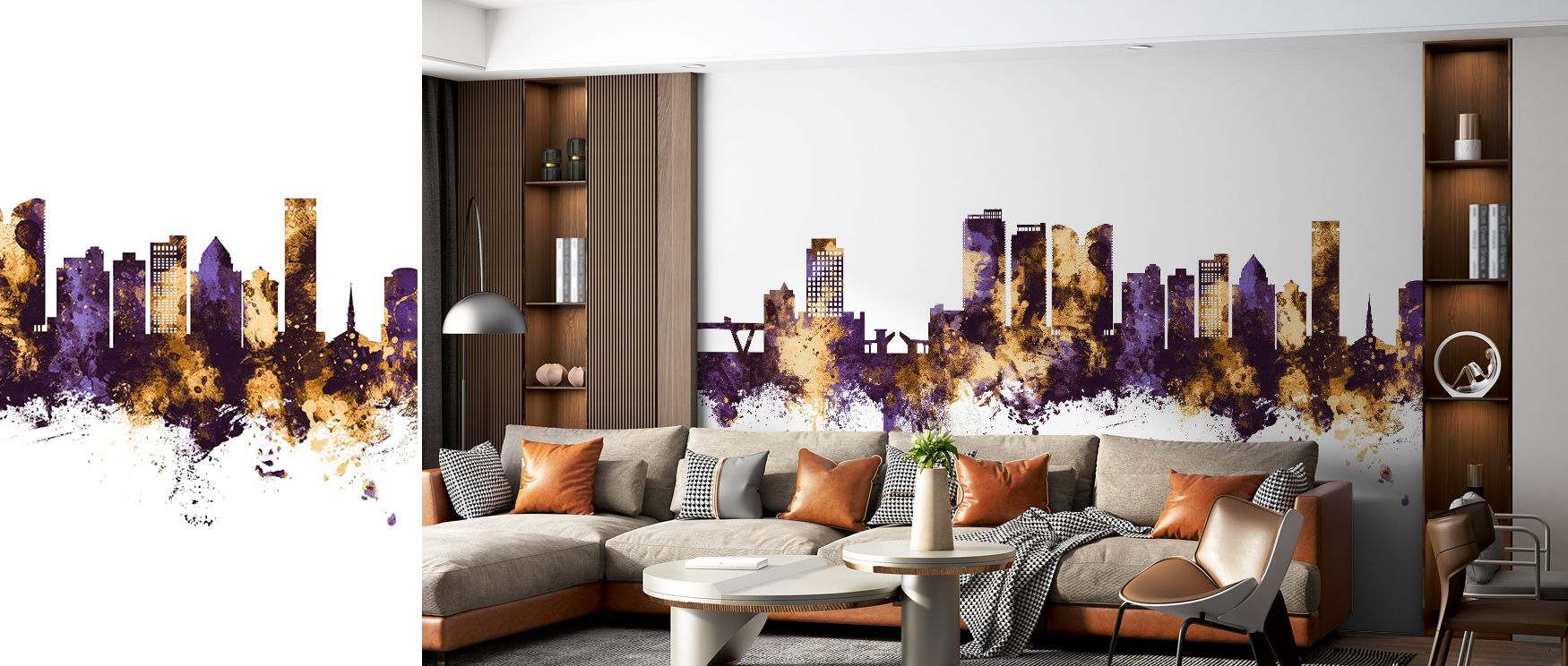 Metropolitan beauty defines Fort Lauderdale Florida Skyline Purple & Gold Wallpaper, skyline painted in glowing contrast. Lounges or offices glow with architectural detail, refined presence, and regal elegance, surrounding interiors with balance, artistry