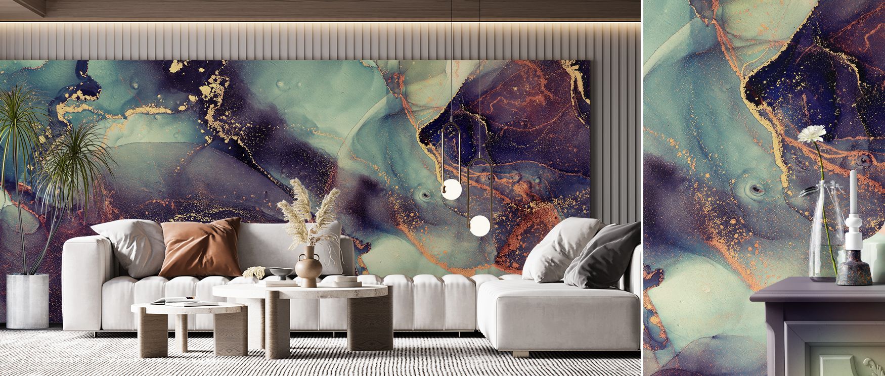 Expressive vibrancy shines in Free-Flow Ink Purple Wallpaper, fluid patterns arranged with luminous artistry. Living rooms or offices glow with creative presence, refined calm, and elegant character, surrounding interiors with atmosphere of modern balance
