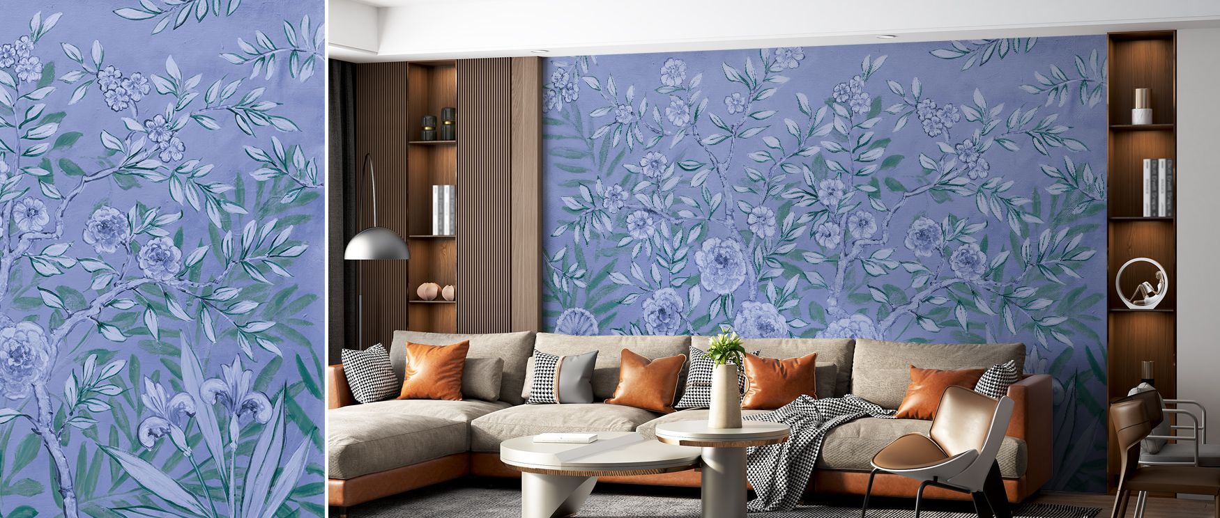 A serene balance emerges in French Garden Blue Green Wallpaper, blossoms scattered in blue and green harmony. Living rooms or dining rooms glow with refined calm, natural charm, and elegant presence, surrounding interiors with timeless artistry and beauty
