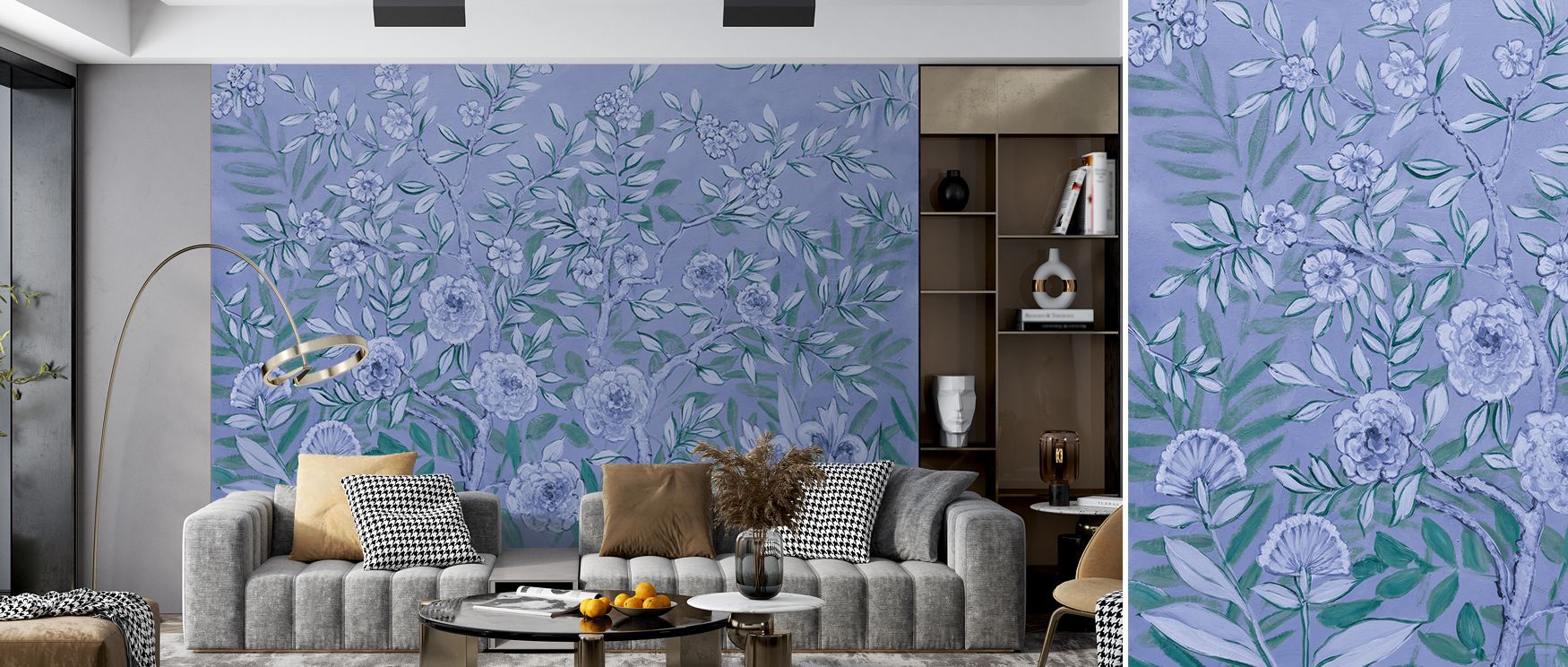 French Garden Blue Green Wallpaper enriches interiors with blossoms in luminous tones, painted in rhythmic harmony. Living rooms or bedrooms glow with graceful calm, timeless artistry, and refined charm, surrounding interiors with serene presence and bala