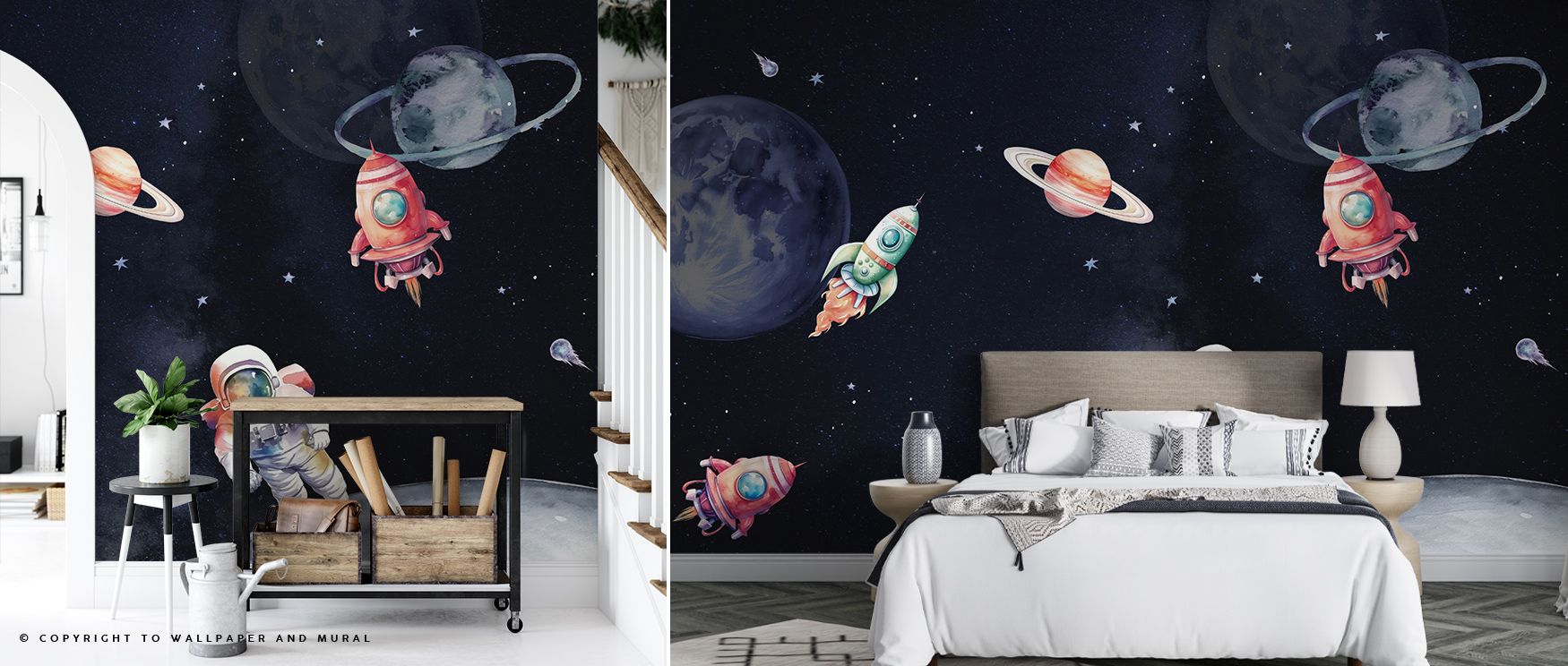 The artistry of Galactic Explorer Dark Wallpaper lies in planets and galaxies painted with luminous tones. Nurseries or children’s rooms glow with imaginative presence, playful character, and cosmic charm, enriching interiors with energy and creative rhyt