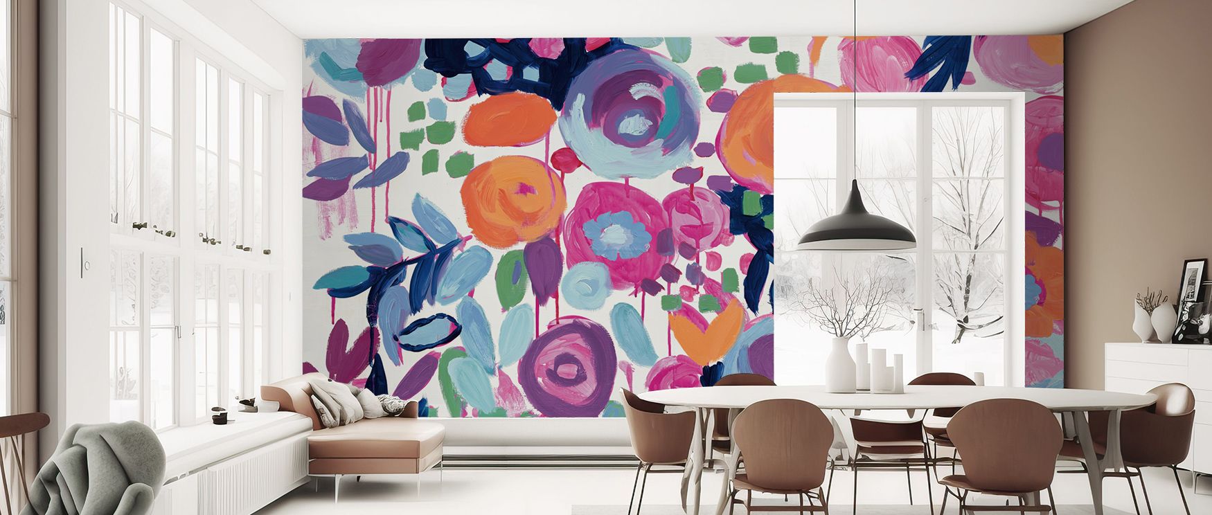 Bright tones shine across Garden Riot Wallpaper, blossoms scattered with playful rhythm. Bedrooms or living rooms glow with cheerful brilliance, lively artistry, and vibrant mood, enriching interiors with floral charm and joyful presence. 