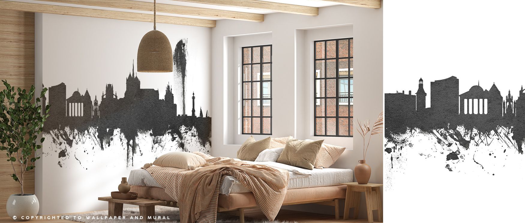 Geneva Switzerland Skyline Black & White Wallpaper enriches interiors with architectural charm, skyline motifs painted in monochrome tones. Living rooms or offices glow with refined calm, metropolitan presence, and timeless artistry, surrounding interiors