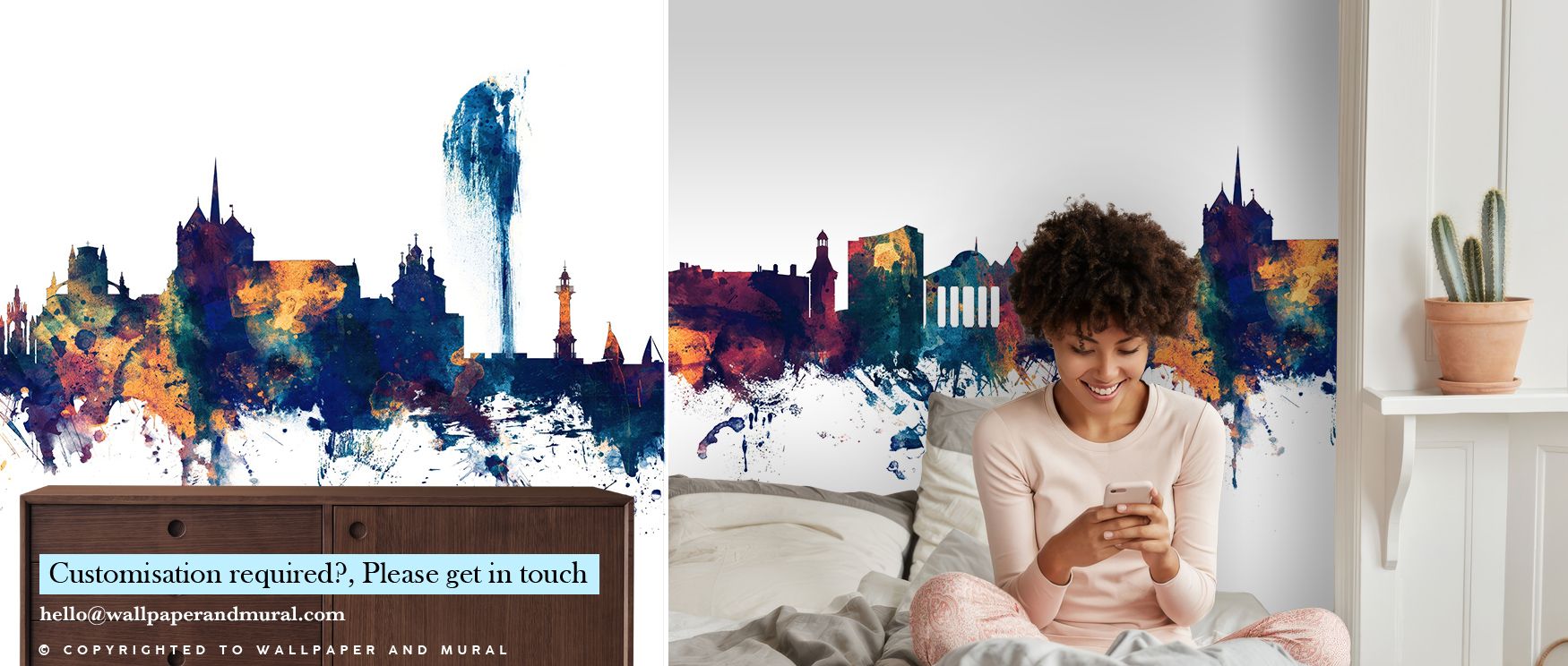 The artistry of Geneva Switzerland Skyline Blue & Bronze Wallpaper emerges in skyline painted with glowing tones. Living rooms or offices glow with refined atmosphere, metropolitan elegance, and architectural detail, surrounding interiors with timeless pr