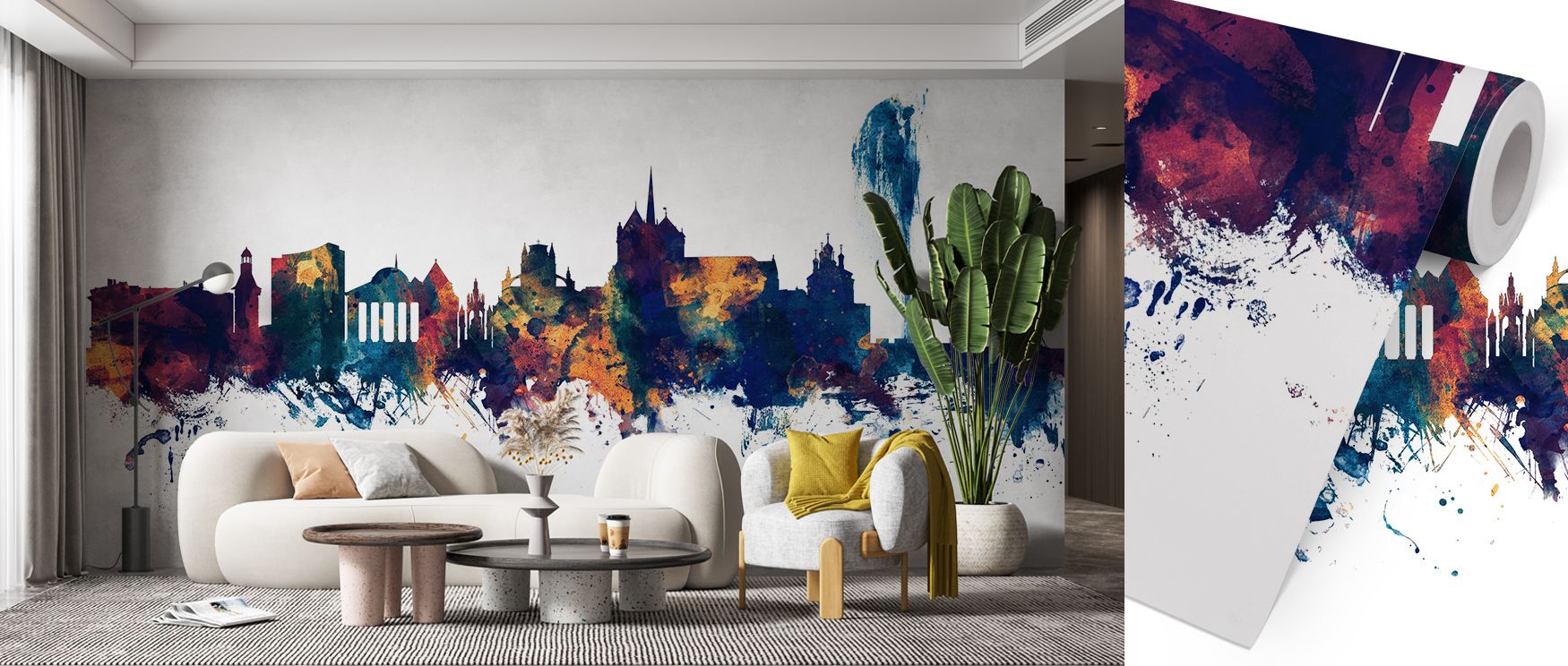 Architectural elegance shines in Geneva Switzerland Skyline Blue & Bronze Wallpaper, skyline detailed in glowing hues. Lounges or offices glow with metropolitan calm, refined artistry, and timeless charm, surrounding interiors with sophistication and bala