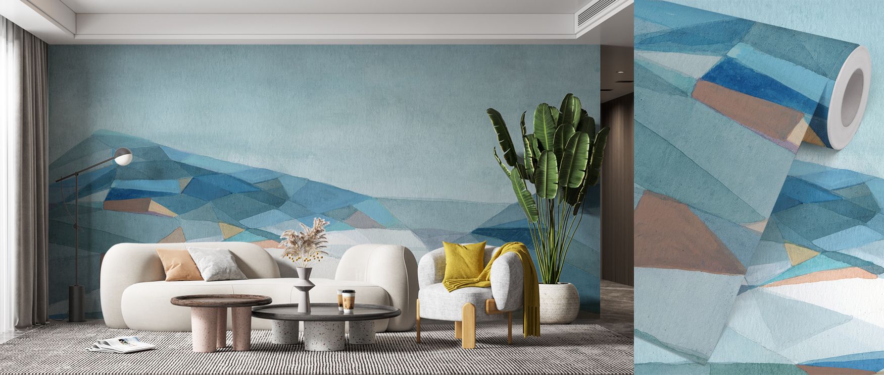 Geo Mountain Wallpaper enhances interiors with geometric peaks shaded in luminous tones. Offices or living rooms glow with modern artistry, bold character, and structured rhythm, surrounding walls with atmosphere of refined balance. 