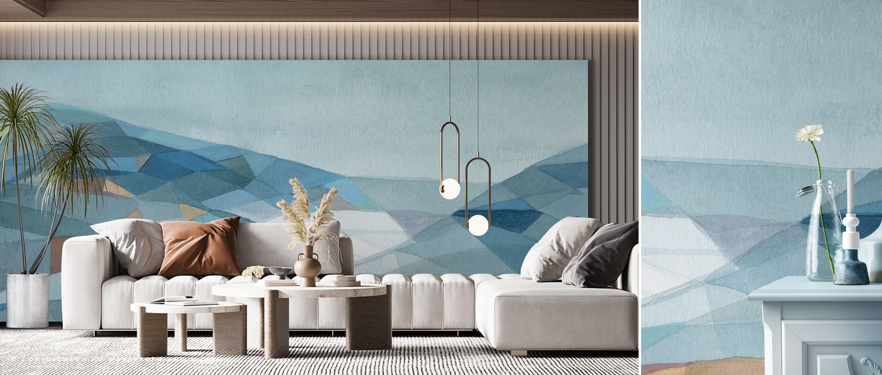 Modern balance defines Geo Mountain Wallpaper, angular motifs painted in layered tones of grey. Bedrooms or offices glow with structured calm, bold artistry, and contemporary charm, surrounding interiors with atmosphere of timeless refinement. 