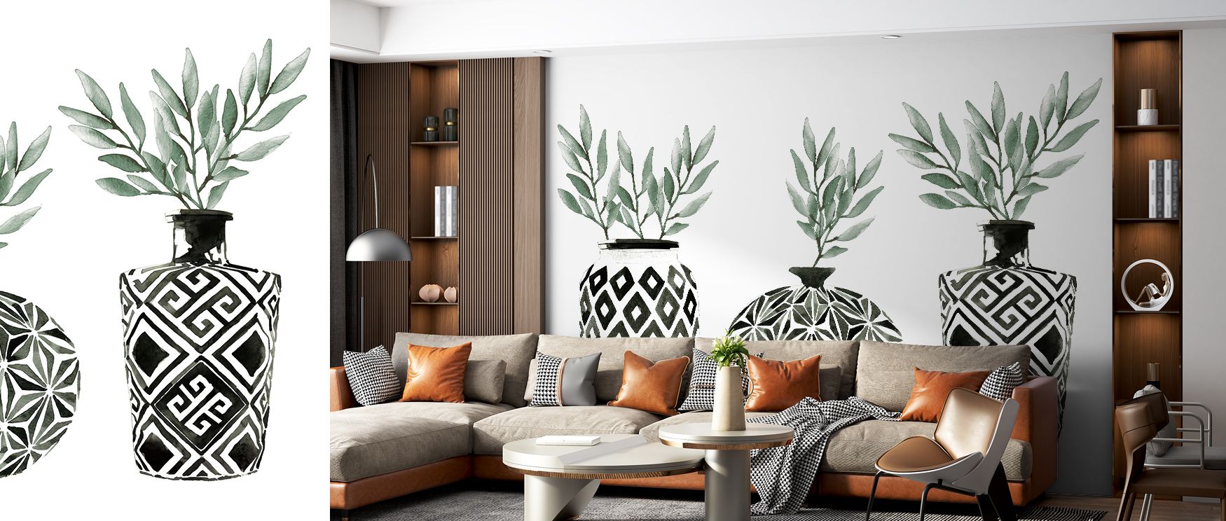 Geo Vases Wallpaper surrounds interiors with radiant artistry, abstract vases painted in layered tones. Living rooms or bedrooms glow with creative charm, refined presence, and playful brilliance, surrounding walls with luminous character. 