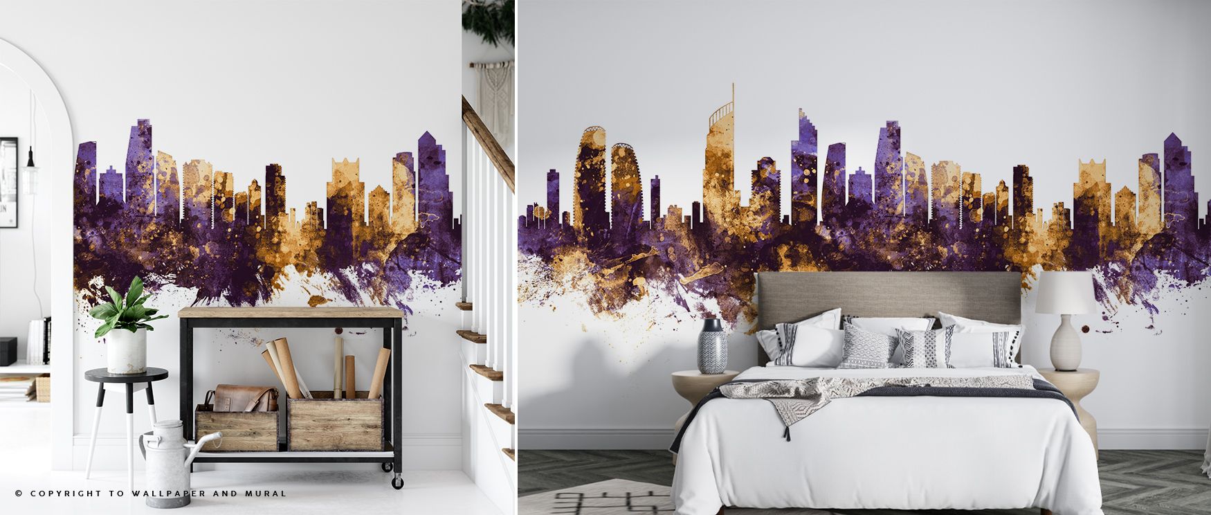 The artistry of Gold Coast Australia Skyline Purple & Gold Wallpaper emerges in skyline painted with radiant tones. Bedrooms or offices glow with refined elegance, metropolitan charm, and urban brilliance, surrounding interiors with luminous atmosphere an