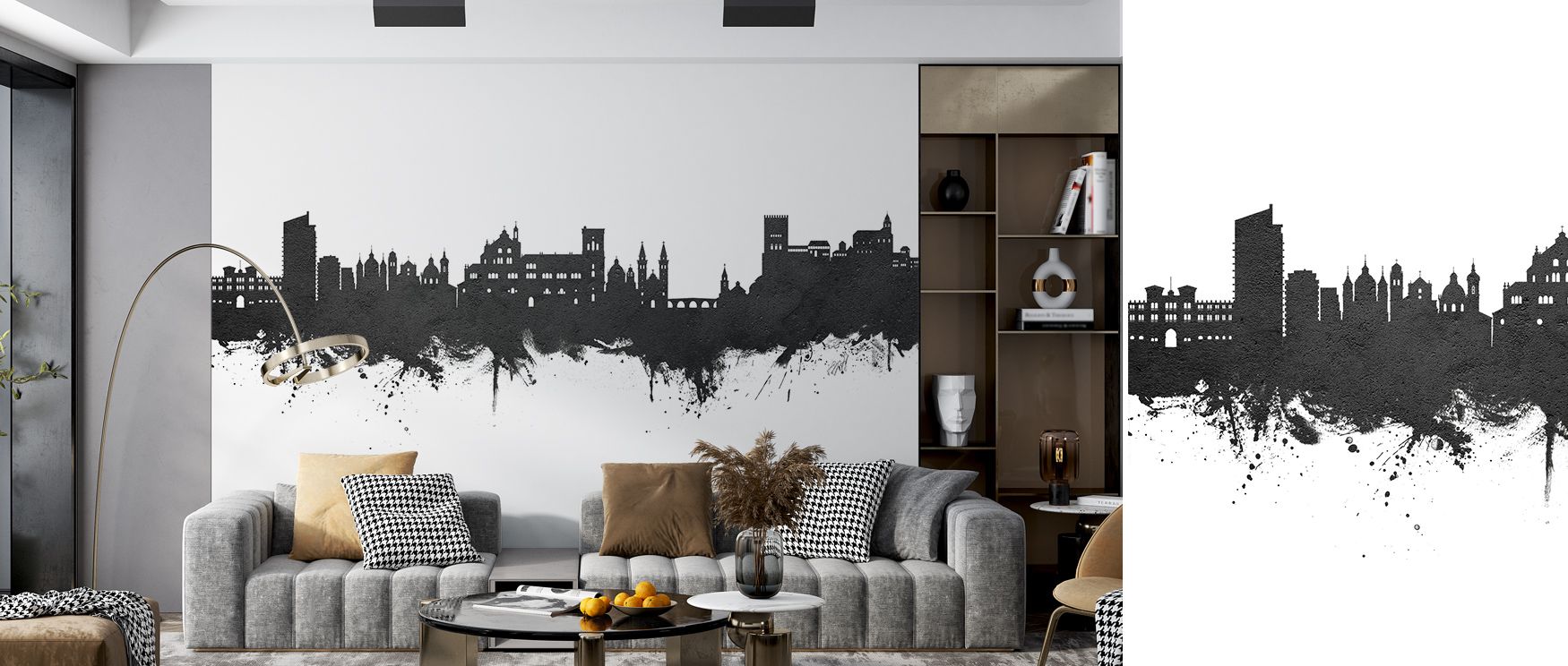Granada Spain Skyline Black & White Wallpaper builds urban charm, skyline motifs painted with tonal rhythm. Bedrooms or living rooms glow with refined elegance, architectural artistry, and metropolitan presence, surrounding interiors with sophistication. 