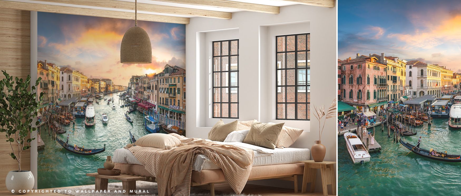 Grand Canal Sunset Wallpaper enriches interiors with Venetian artistry, sunset tones painted in layers of amber and violet. Living rooms or bedrooms glow with romantic charm, luminous presence, and timeless elegance, surrounding walls with refined beauty.