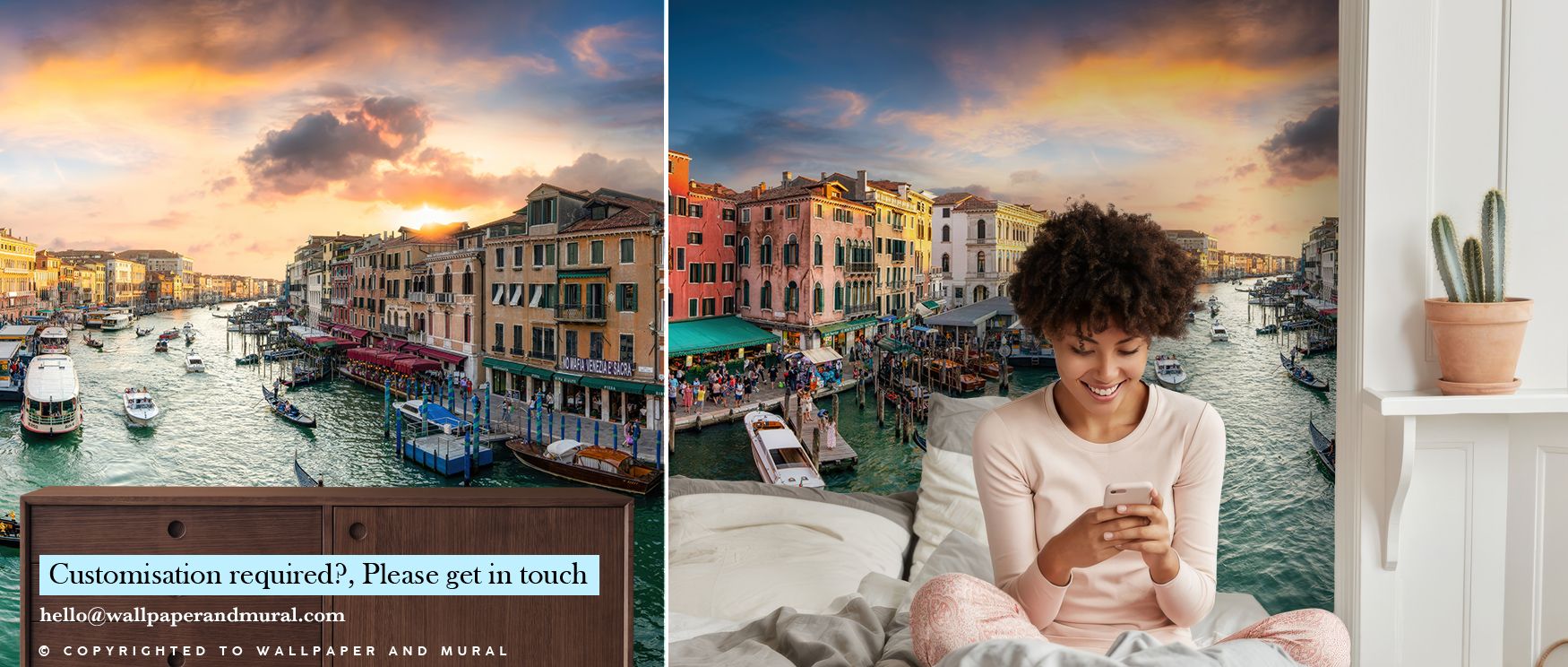 Romantic rhythm fills Grand Canal Sunset Wallpaper, Venetian canals painted in tones of crimson and amber. Dining rooms or living rooms glow with warm brilliance, refined charm, and timeless elegance, surrounding interiors with luminous calm. 