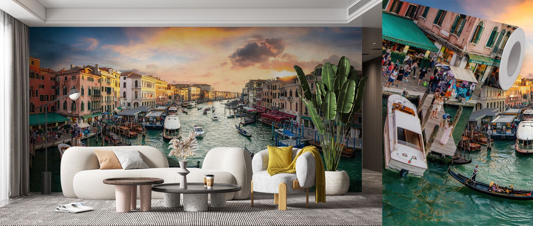 The artistry of Grand Canal Sunset Wallpaper lies in luminous tones painted across Venetian waters. Dining rooms or bedrooms glow with warm brilliance, romantic presence, and refined elegance, surrounding interiors with atmosphere of calm. 