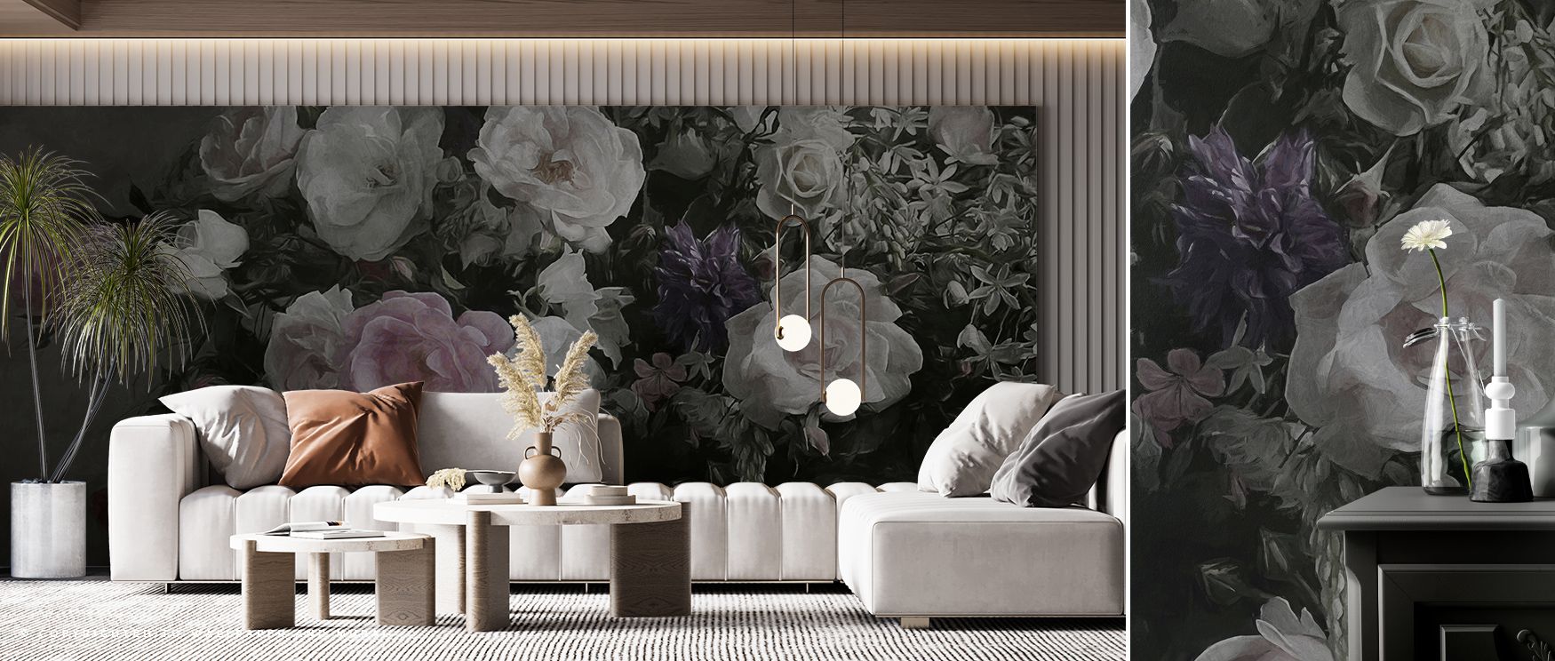 Grand Flora Wallpaper builds floral atmosphere, blossoms painted in radiant tones of crimson and green. Living rooms or bedrooms glow with cheerful charm, vibrant presence, and uplifting brilliance, surrounding interiors with timeless artistry. 