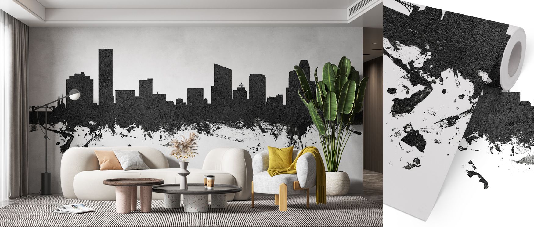 The presence of Grand Rapids Michigan Skyline Black & White Wallpaper lies in skyline painted in monochrome shades. Living rooms or offices glow with metropolitan brilliance, refined atmosphere, and timeless calm, surrounding interiors with balance. 