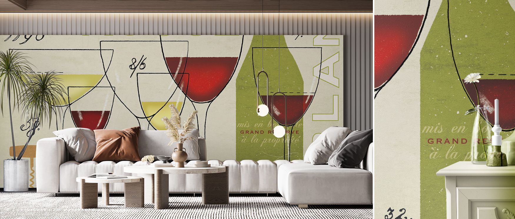 Grand Vins Wallpaper carries vintage elegance, wine patterns painted in muted hues of burgundy and gold. Living rooms or cellars glow with rustic brilliance, refined charm, and timeless presence, surrounding interiors with atmosphere of character. 