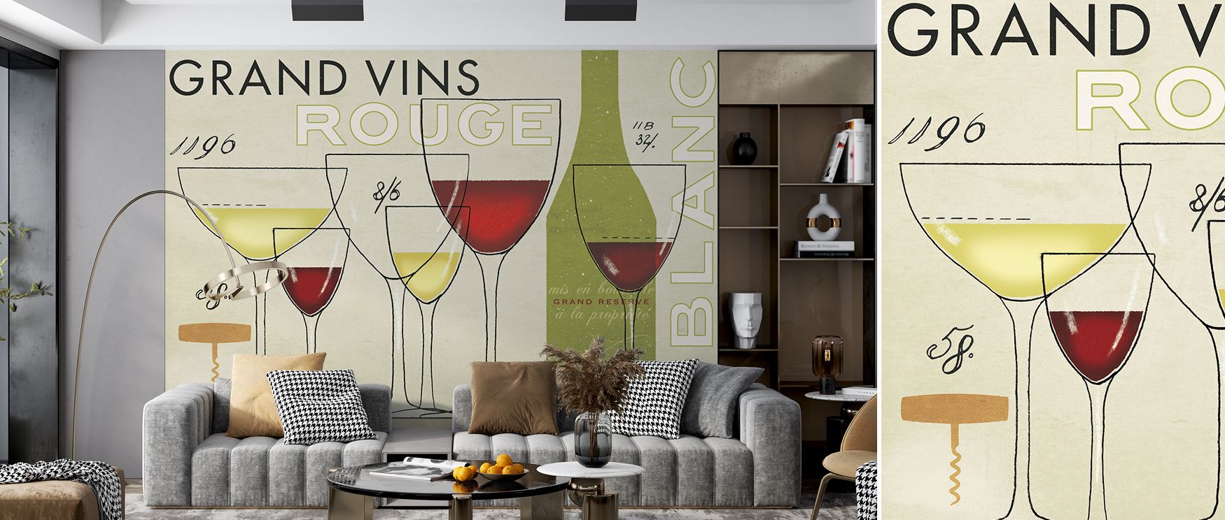 Grand Vins Wallpaper builds rustic mood, motifs detailed in tonal hues of burgundy and ivory. Living rooms or dining rooms glow with refined brilliance, vintage presence, and timeless charm, surrounding interiors with atmosphere of elegance. 