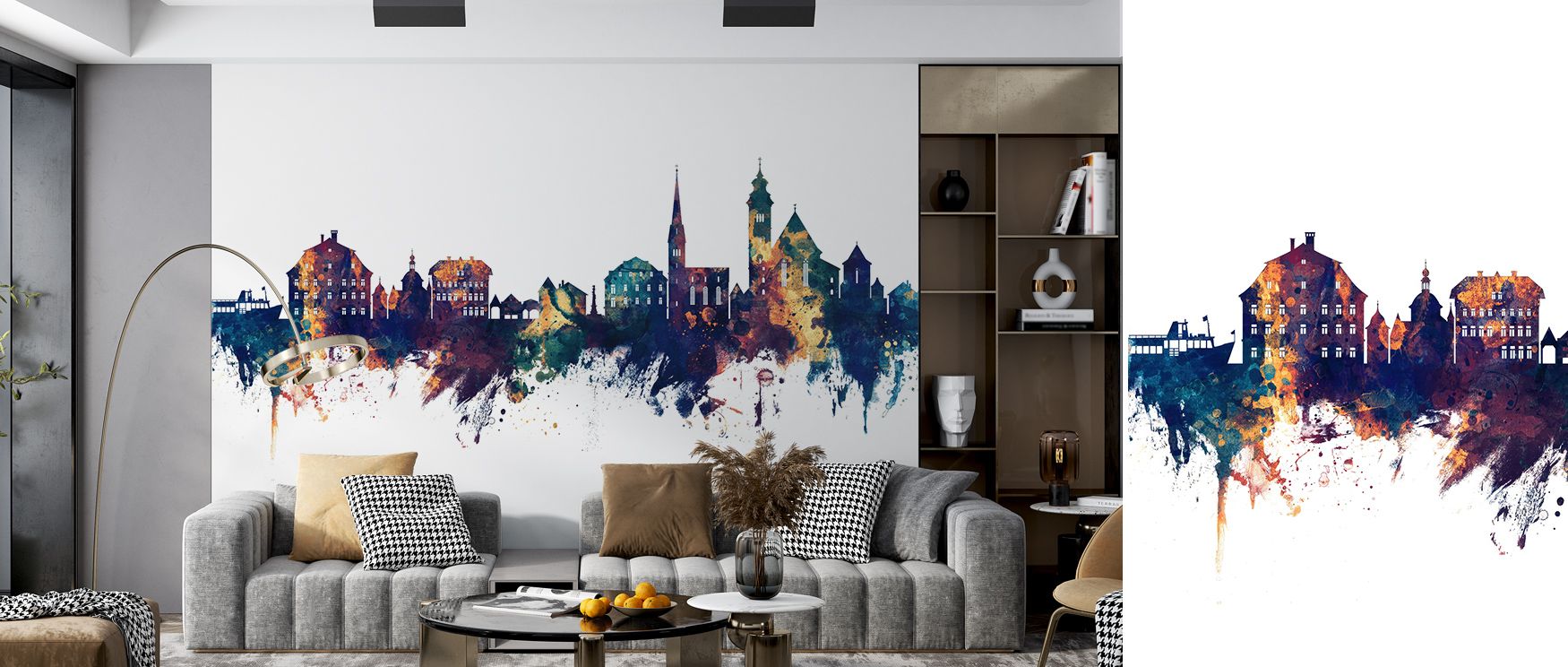 Hallstatt Austria Skyline Blue & Bronze Wallpaper surrounds walls with luminous detail painted in skyline motifs of blue and bronze layered with rhythm. Offices, bedrooms, or living rooms glow with refined brilliance, enriched by metropolitan charm, timel