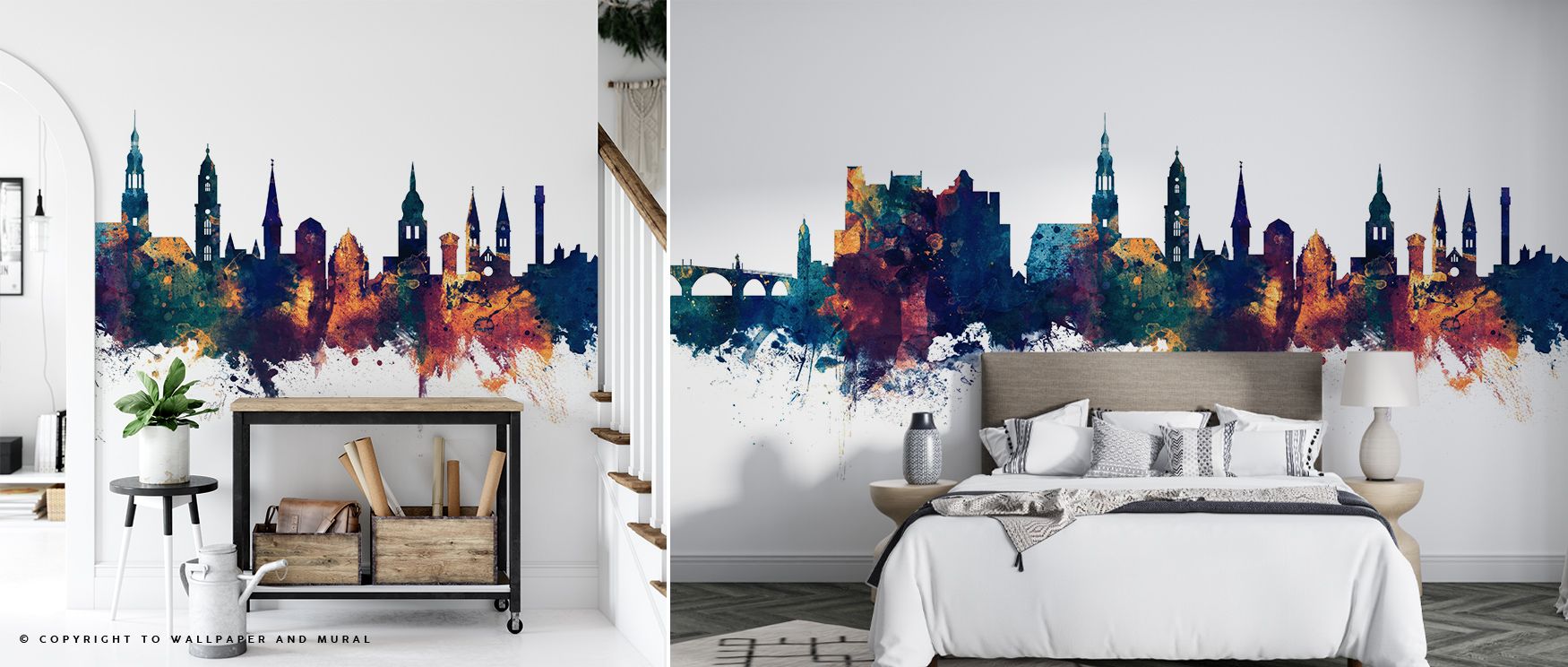 Heidelberg Germany Skyline Blue & Bronze Wallpaper spreads brilliance with skyline motifs painted in glowing blue and bronze tones arranged in harmony. Offices, bedrooms, or living rooms glow with luminous calm, enriched by refined charm, architectural de