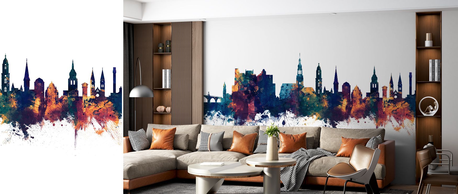 Heidelberg Germany Skyline Blue & Bronze Wallpaper enhances interiors with radiant skyline painted in layered hues of bronze and blue arranged in harmony. Bedrooms, offices, or living rooms glow with refined brilliance, enriched by luminous charm, metropo