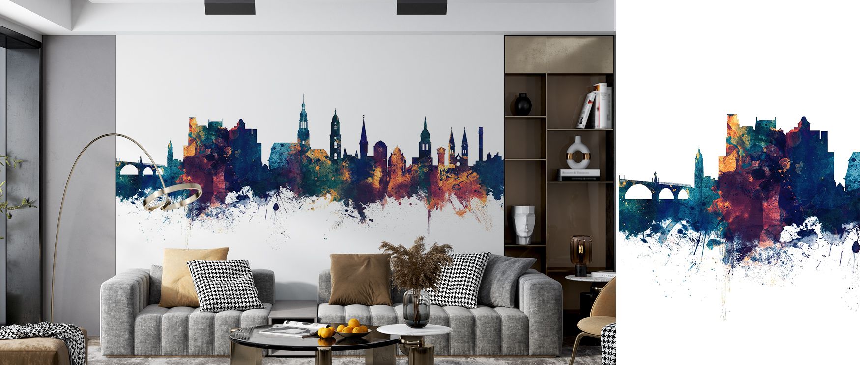 Heidelberg Germany Skyline Blue & Bronze Wallpaper surrounds interiors with metropolitan elegance painted in glowing tones of blue and bronze shaded in harmony. Offices, bedrooms, or living rooms glow with refined charm, enriched by architectural presence
