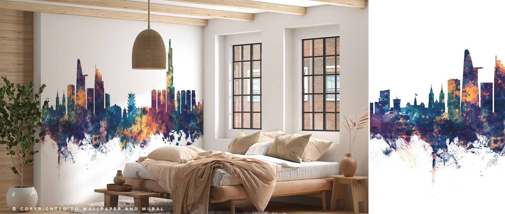 Ho Chi Minh City Vietnam Skyline Blue & Bronze Wallpaper enhances interiors with glowing tones shaded in layered blue and bronze that highlight urban brilliance. Offices, bedrooms, or living rooms glow with refined charm, enriched by luminous calm, archit