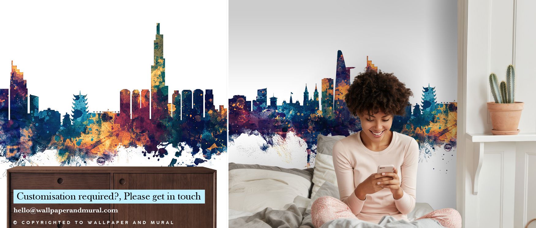 Ho Chi Minh City Vietnam Skyline Blue & Bronze Wallpaper enriches walls with silhouettes shaded in cobalt and bronze tones painted in luminous rhythm. Living rooms, offices, or bedrooms glow with refined presence, enriched by metropolitan artistry, timele