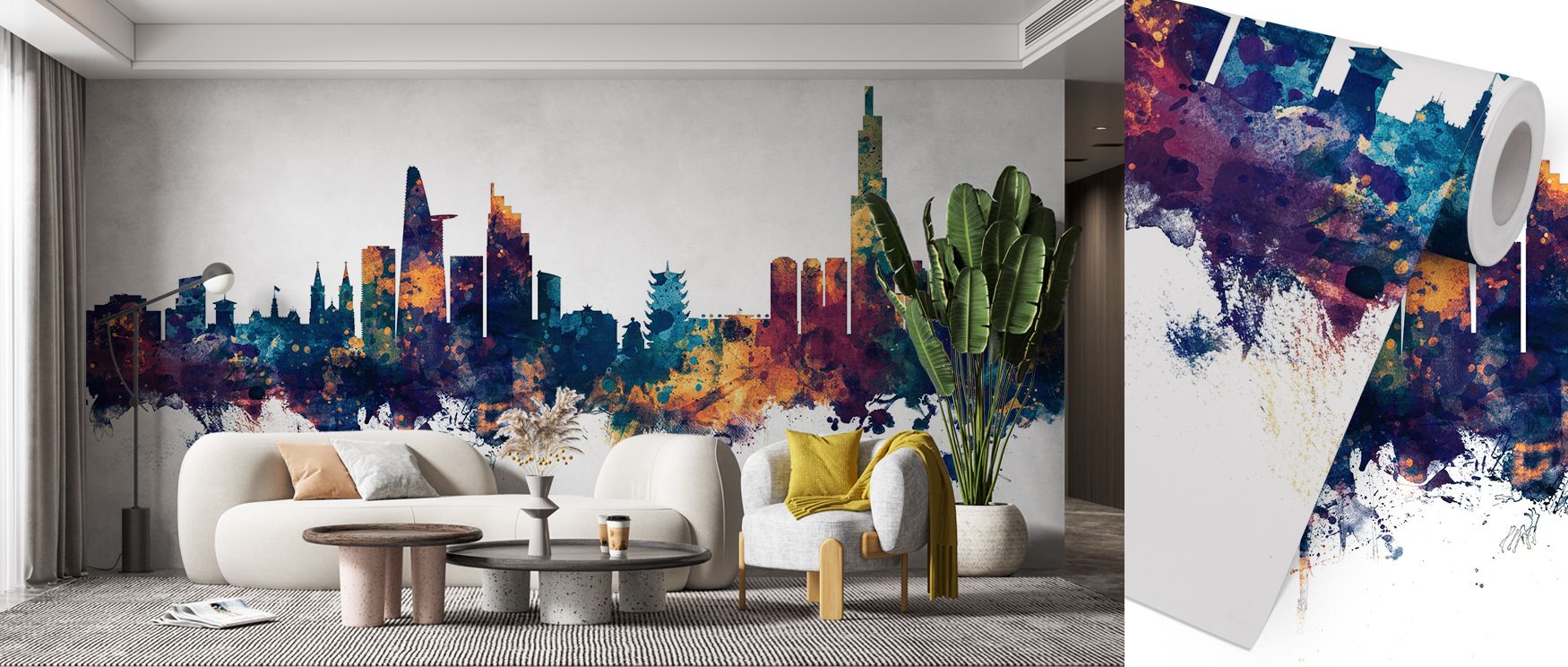 Ho Chi Minh City Vietnam Skyline Blue & Bronze Wallpaper spreads luminous calm with silhouettes shaded in bronze and blue tones arranged across rhythmic compositions. Offices, bedrooms, or living rooms glow with refined charm, enriched by metropolitan bri