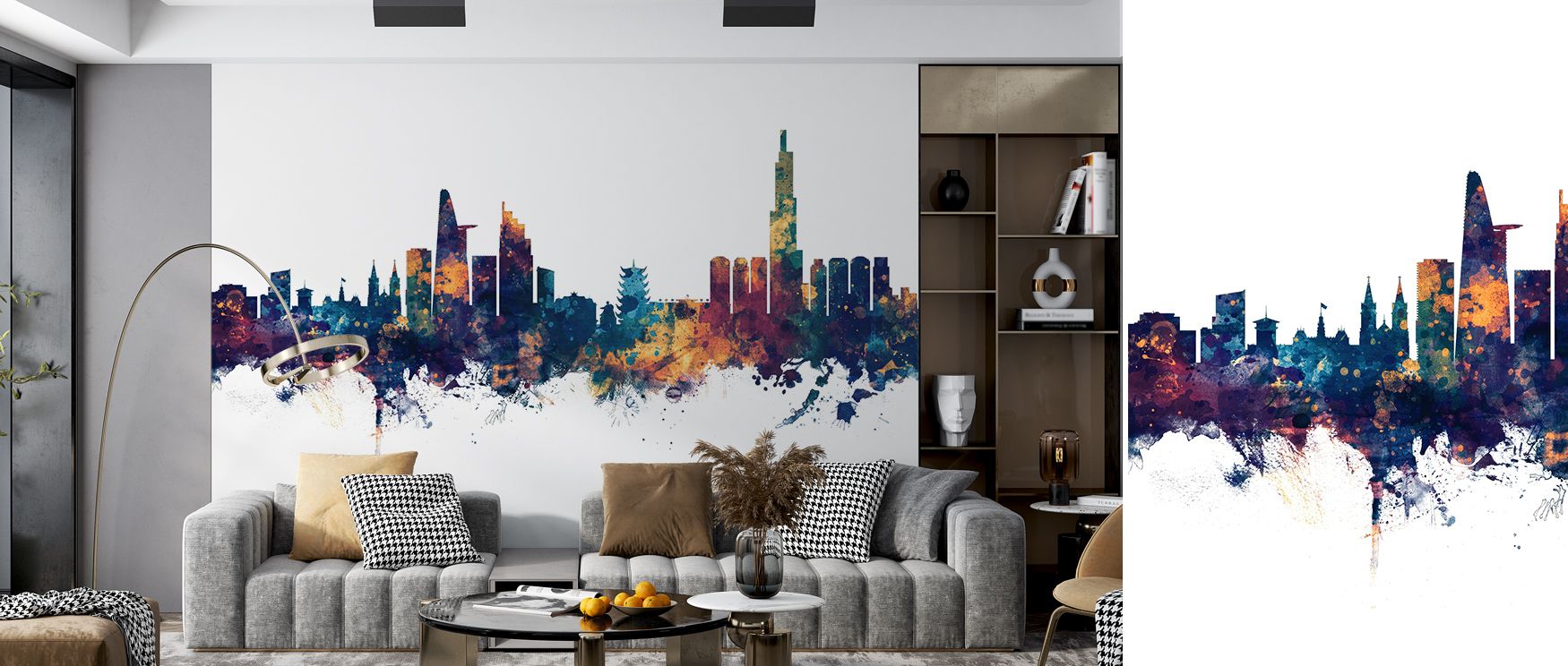Ho Chi Minh City Vietnam Skyline Blue & Bronze Wallpaper surrounds interiors with metropolitan artistry painted in blue and bronze layers arranged with rhythm. Offices, living rooms, or bedrooms glow with refined calm, enriched by architectural detail, lu