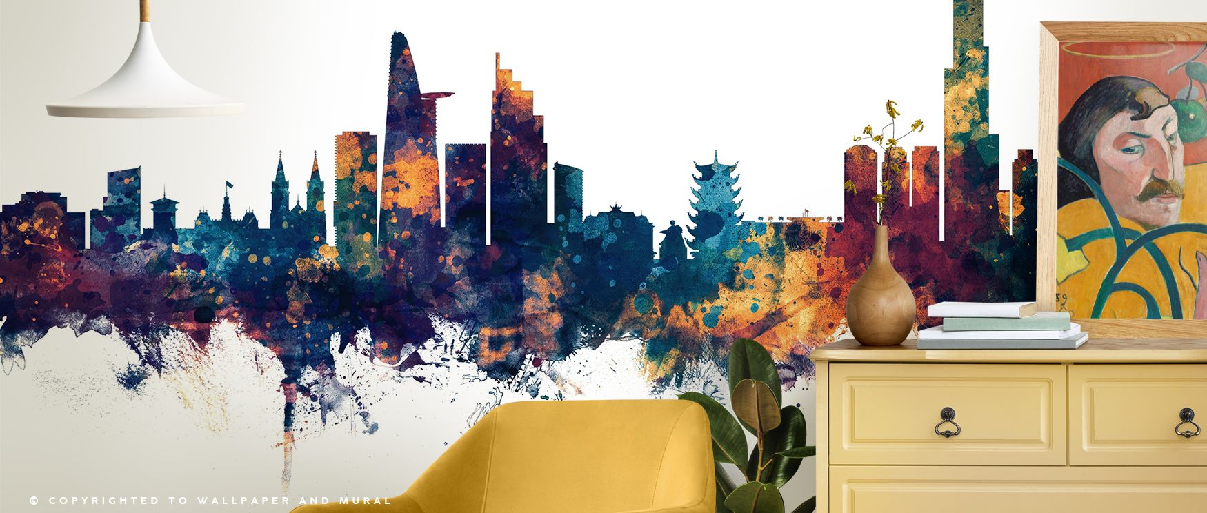 Ho Chi Minh City Vietnam Skyline Blue & Bronze Wallpaper delivers urban presence with silhouettes shaded in layered bronze and blue tones that radiate brilliance. Bedrooms, offices, or living rooms glow with luminous calm, enriched by metropolitan charm, 