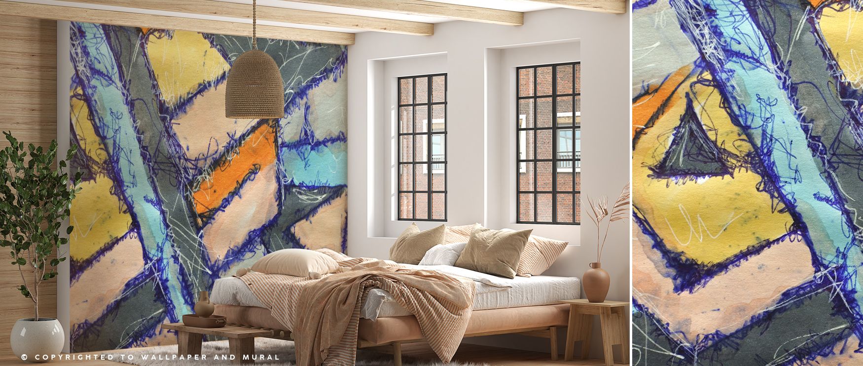 In the Suburbs Wallpaper enhances interiors with suburban detail painted in cream and sage tones layered across rhythmic compositions. Studies, bedrooms, or living rooms glow with refined calm, enriched by luminous charm, serenity, and atmosphere of balan